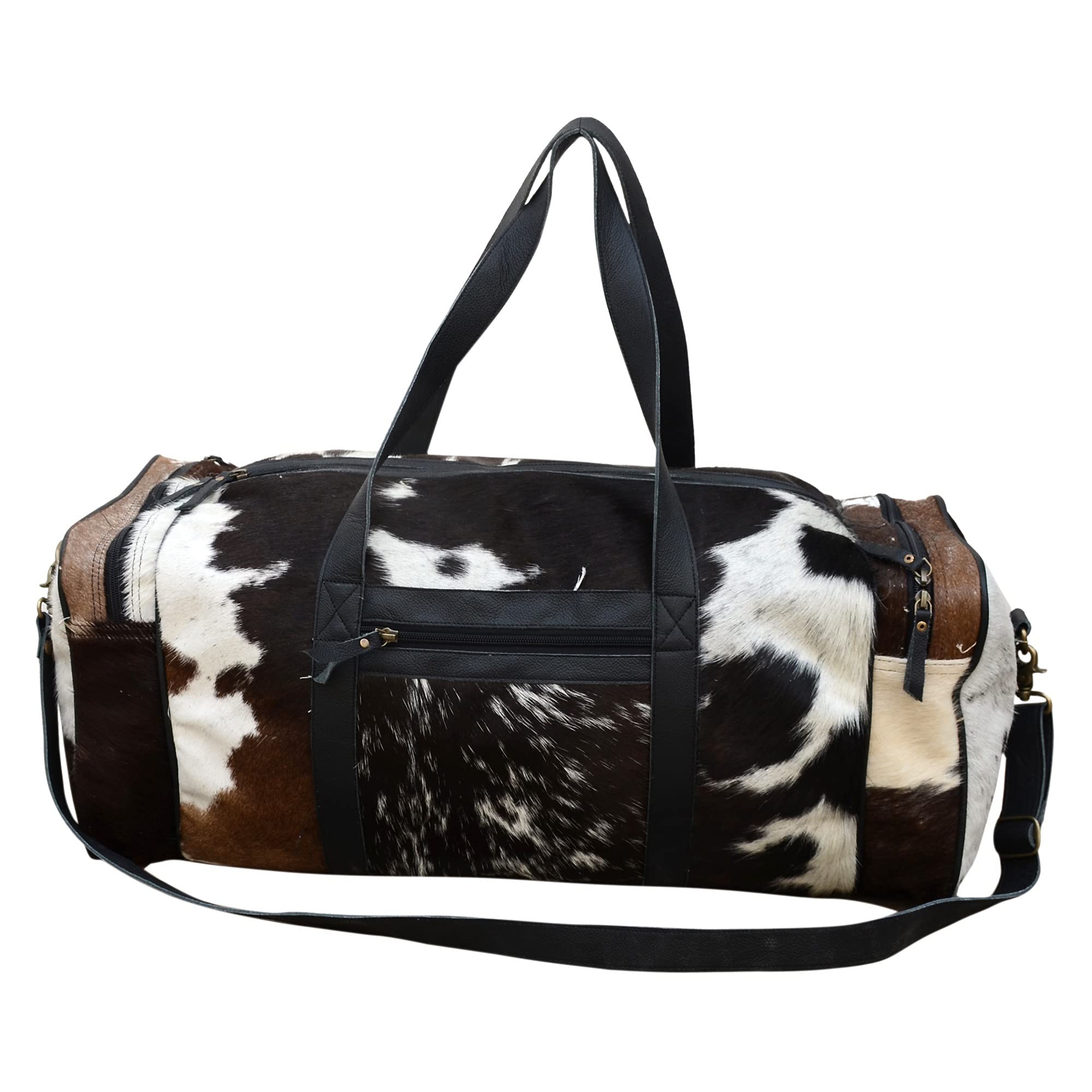 Premium Extra Large Cowhide Duffel Bag - Tricolor Leather Travel, Gym & Weekender Overnight Bag | Durable & Stylish for Business Trips, Vacation & Sports Gear Storage