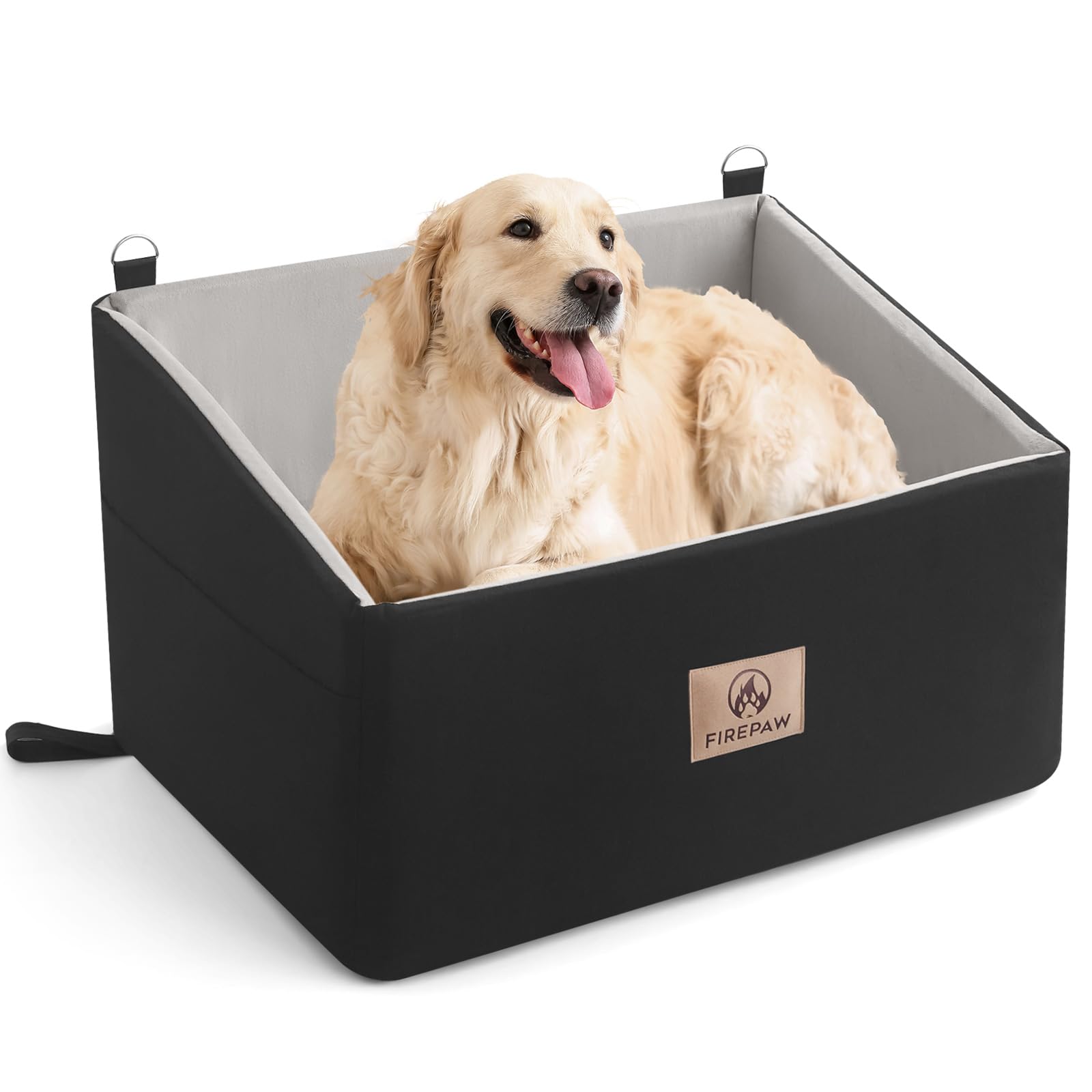 Premium Dog Car Seat for Large Dogs - Elevated Pet Booster Seat for Dogs Under 55Lbs or 2 Small Dogs - Detachable Washable Car Dog Bed with Thick Cushion & Storage Pockets (Black) - Perfect for Road Trips, Vet Visits & Daily Commutes