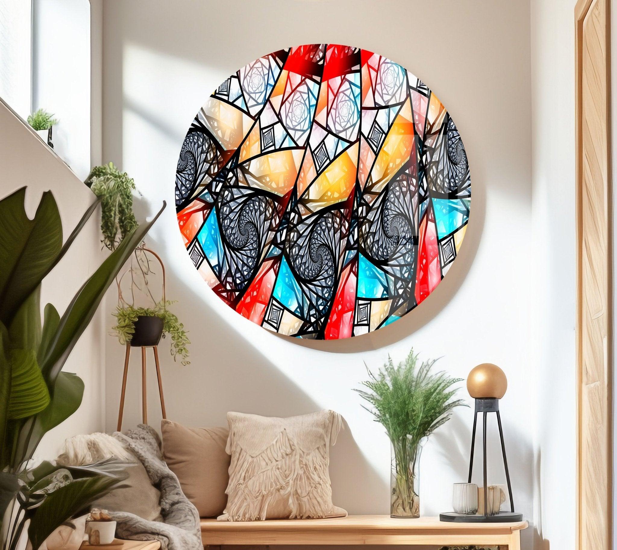 Handmade Asymmetric Mosaic Glass Wall Art - Modern Abstract Home Decor for Living Room, Bedroom & Office