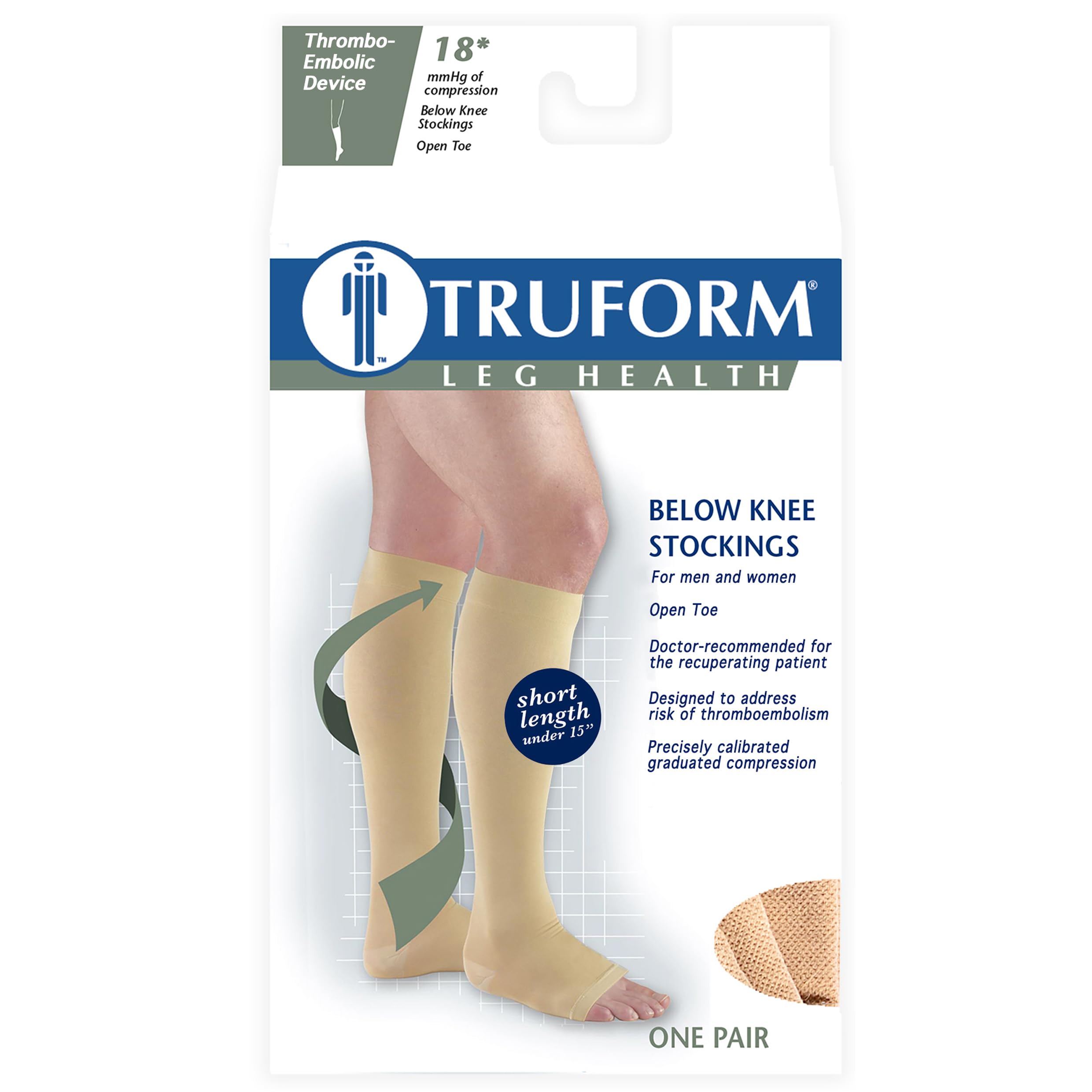 Truform 18 mmHg Knee High Open Toe Compression Stockings for Men & Women - Medium Beige - Ideal for Post-Surgery Recovery, Varicose Veins & Travel Comfort
