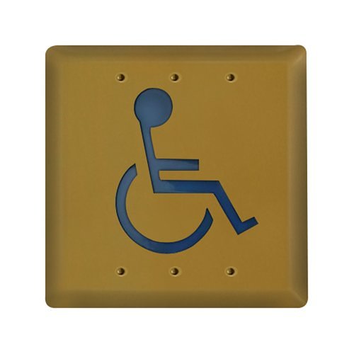Camden CM 45 2 PB 4-1/2 Inch Square Push Plate Switch - Wheelchair Accessible, Concealed Screws, Blue, Polished Brass - Perfect for ADA Compliant Commercial & Public Restrooms