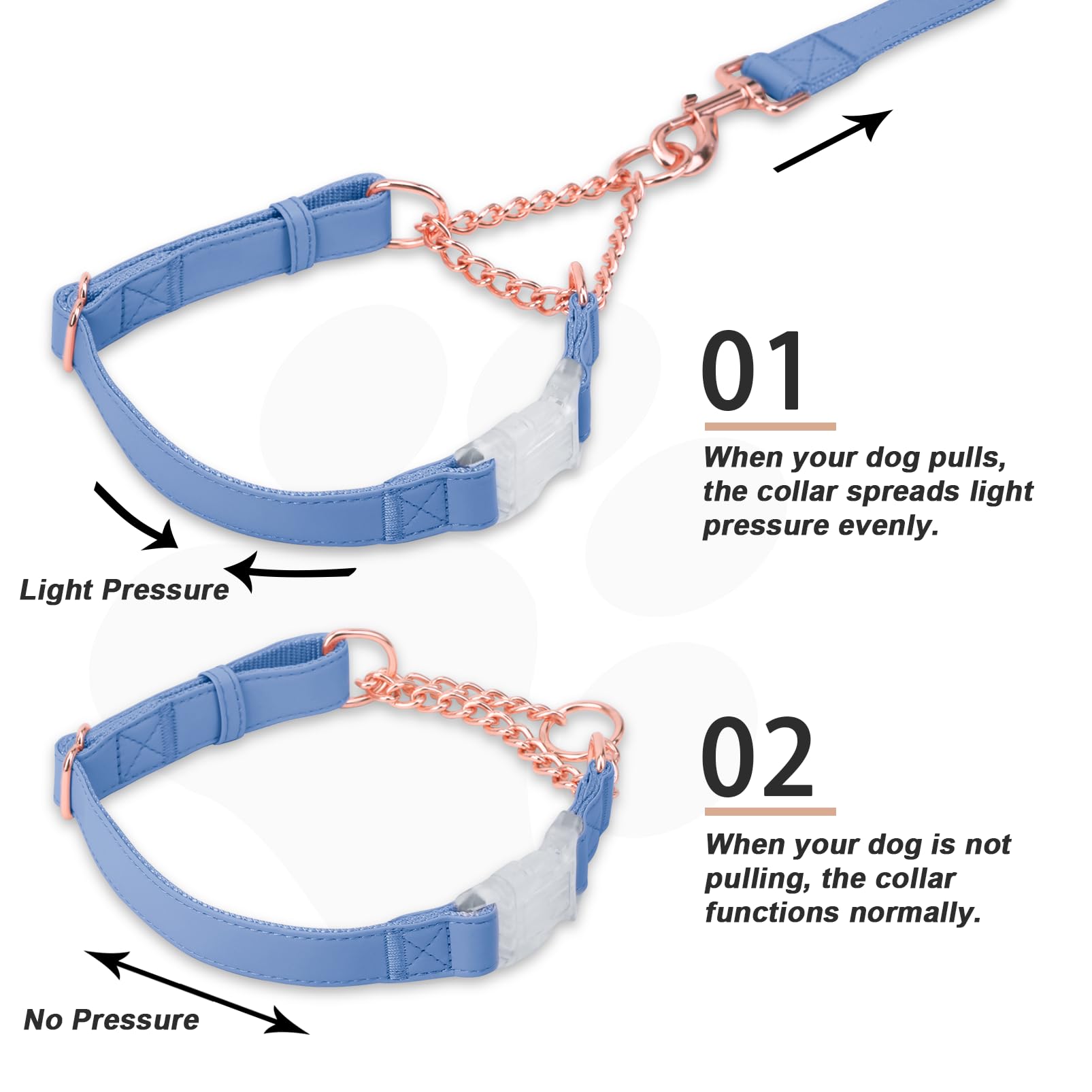 Soft Leather Martingale Dog Collar with Rose Gold Chain - Adjustable No-Pull Training Collar for Small, Medium & Large Dogs (Blue/Purple) | Quick Release Buckle & Limited Slip Design | Perfect for Daily Walks, Training & Fashion Accessory