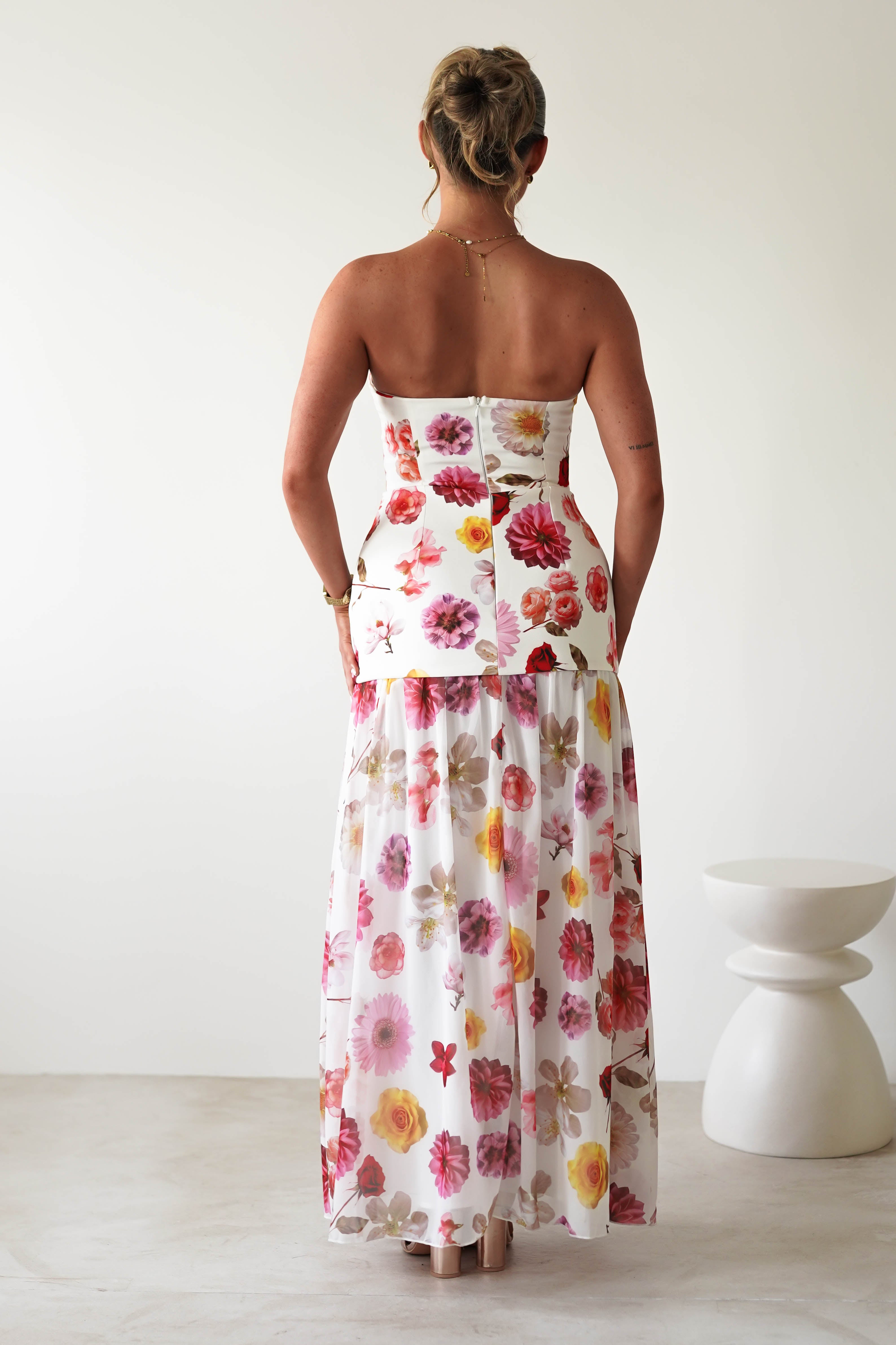 Talia Strapless Floral Print Maxi Dress | Mixed Print Summer Beach Dress for Women | Perfect for Vacation, Wedding Guest & Outdoor Events