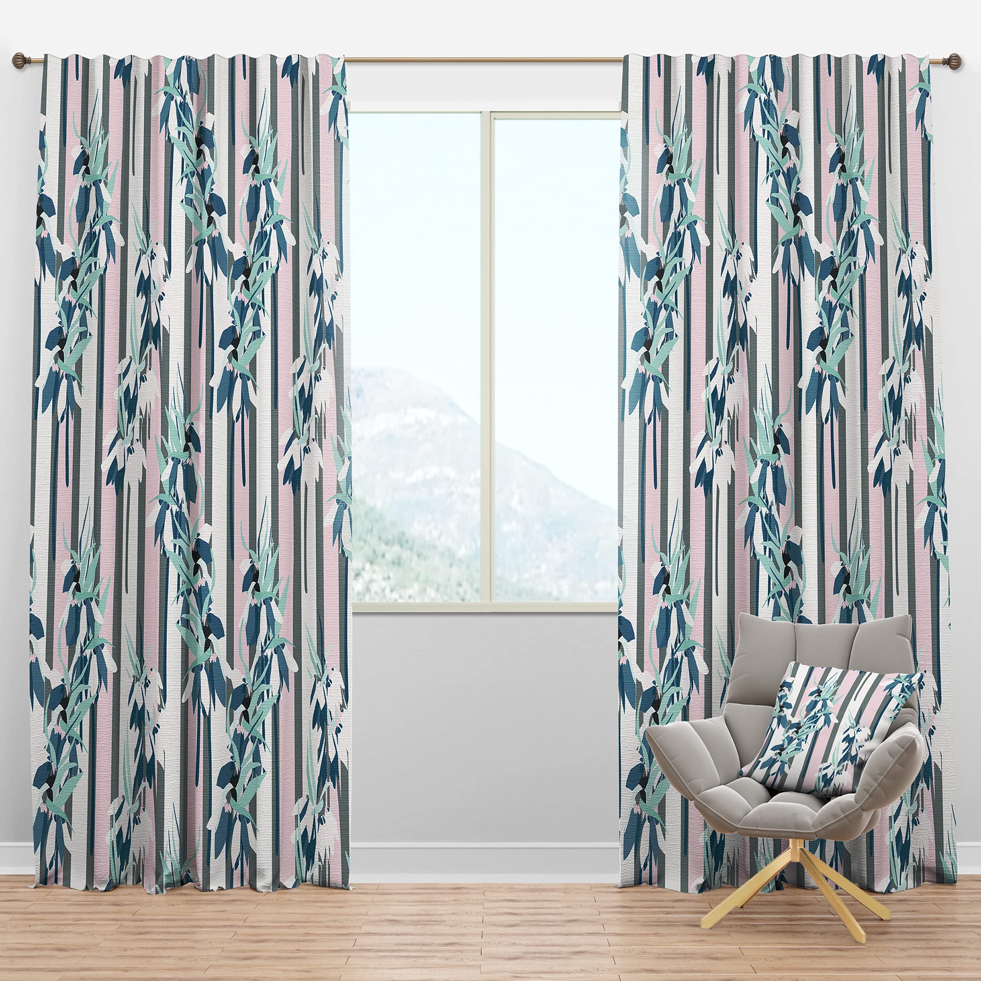 Retro Hand-Drawn Lilies Blackout Curtains - Thermal Insulated Room Darkening Drapes for Bedroom & Living Room - Single Panel 52x90 Inches - Perfect for Home Decor, Privacy & Light Control