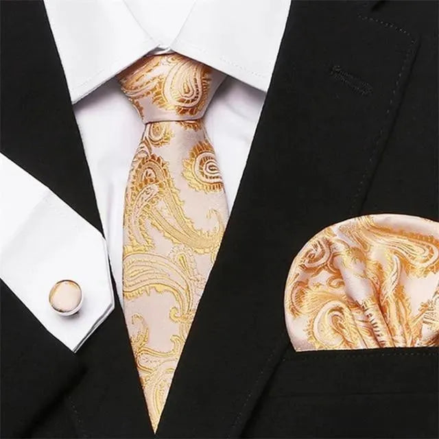 Premium Jacquard Woven Silk Necktie Set for Men - Elegant Formal & Business Attire - Perfect for Weddings, Office & Special Occasions