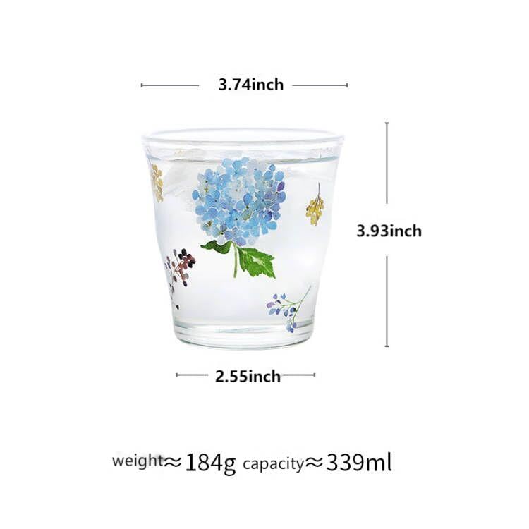 Blue Hydrangea Flower Pattern Glass Mug - Elegant Coffee & Tea Drinking Cup for Women, Perfect Gift for Wife & Girls - Ideal for Home, Office & Gifts