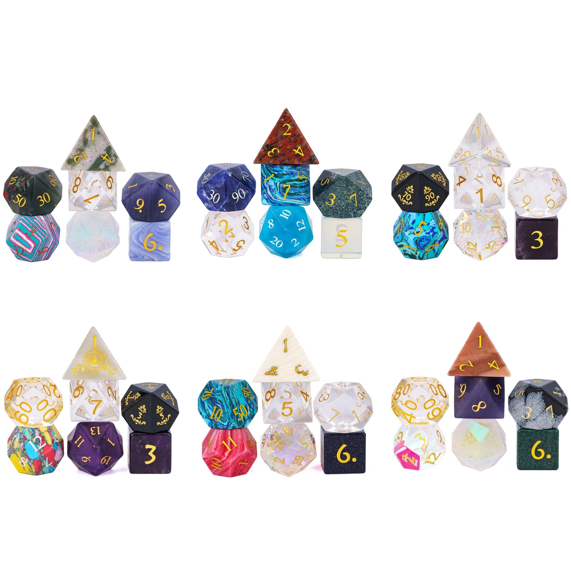 Premium UDIXI 7-Piece Gemstone DND Dice Set for Dungeons & Dragons, MTG & RPG Tabletop Games - Mysterious Stone Polyhedral Dice in Elegant Gift Case - Perfect for Game Nights, Collector's Gifts & Fantasy Roleplaying