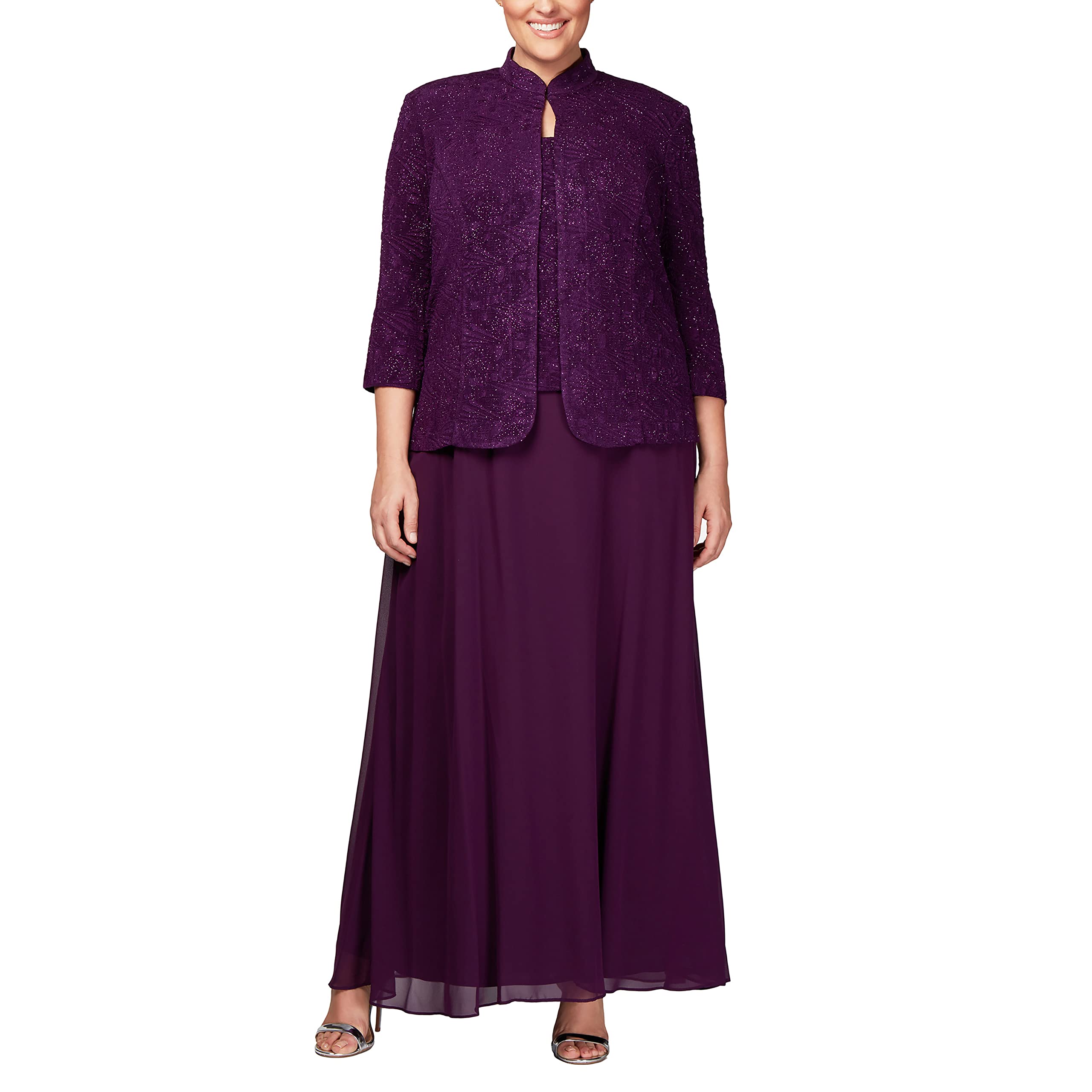 Alex Evenings Women's Formal Long Dress with Mandarin Neckline Jacket - Elegant Evening Gown for Special Occasions (Regular, Petite & Plus Sizes) | Perfect for Weddings, Galas and Black Tie Events