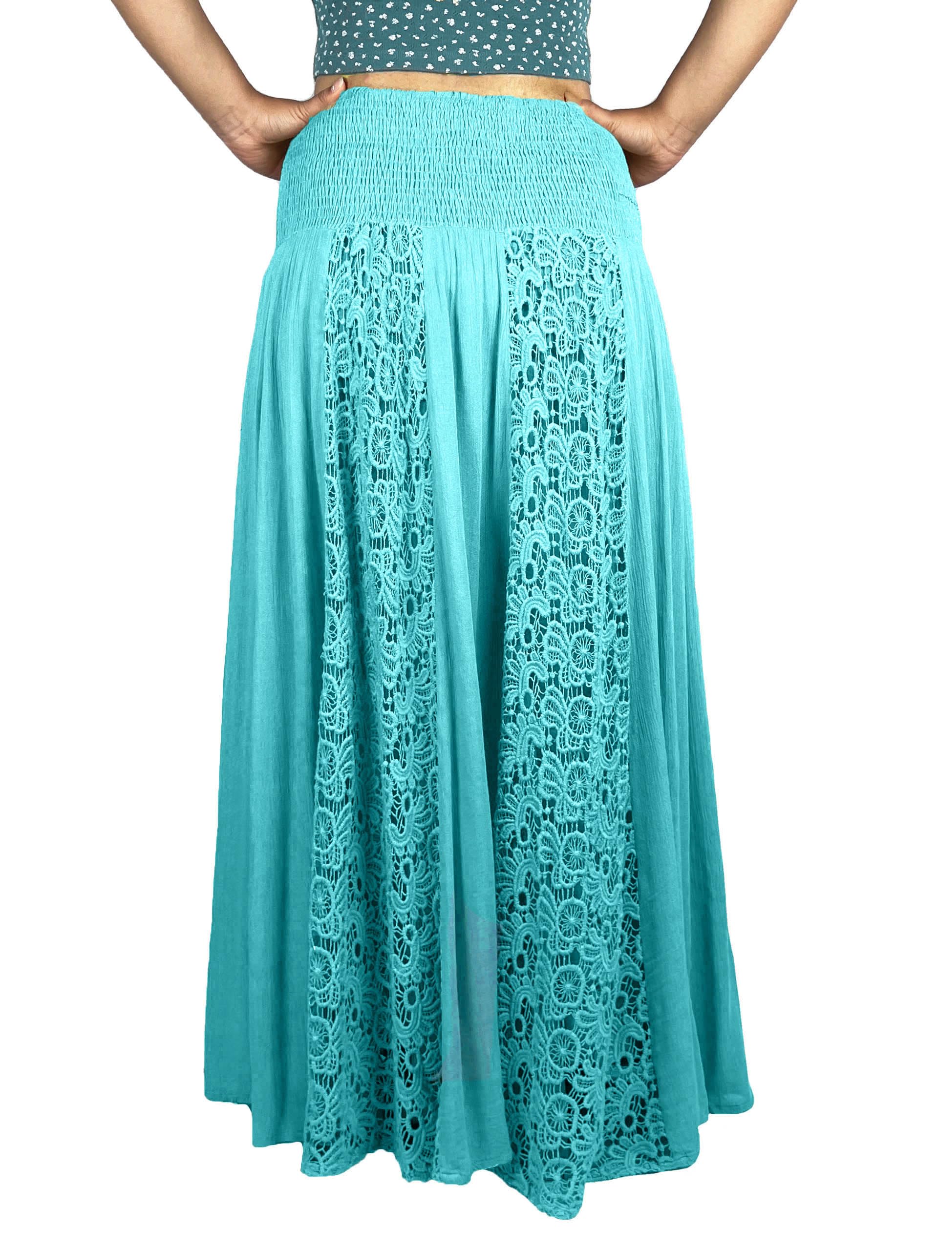 **Agan Traders Women's Bohemian Long Skirt – Soft Rayon, Smocked Elastic Waistband, Flowy Gypsy Style for Spring 2025 | Perfect for Beach, Festivals & Boho Fashion**