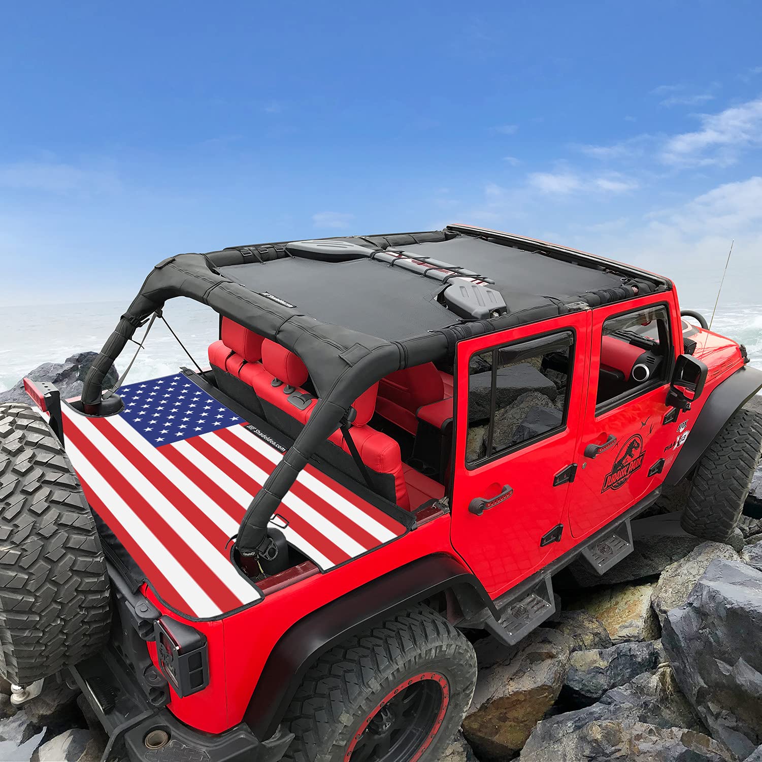 Shadeidea Jeep Wrangler JK 4 Door Tonneau Cover (2007-2018) | Waterproof Vinyl Cargo Trunk Cover for JKU, Rubicon, Sahara & Sport S Models | American Flag Design | 3-Year Warranty | Perfect for Off-Roading, Camping & Outdoor Adventures
