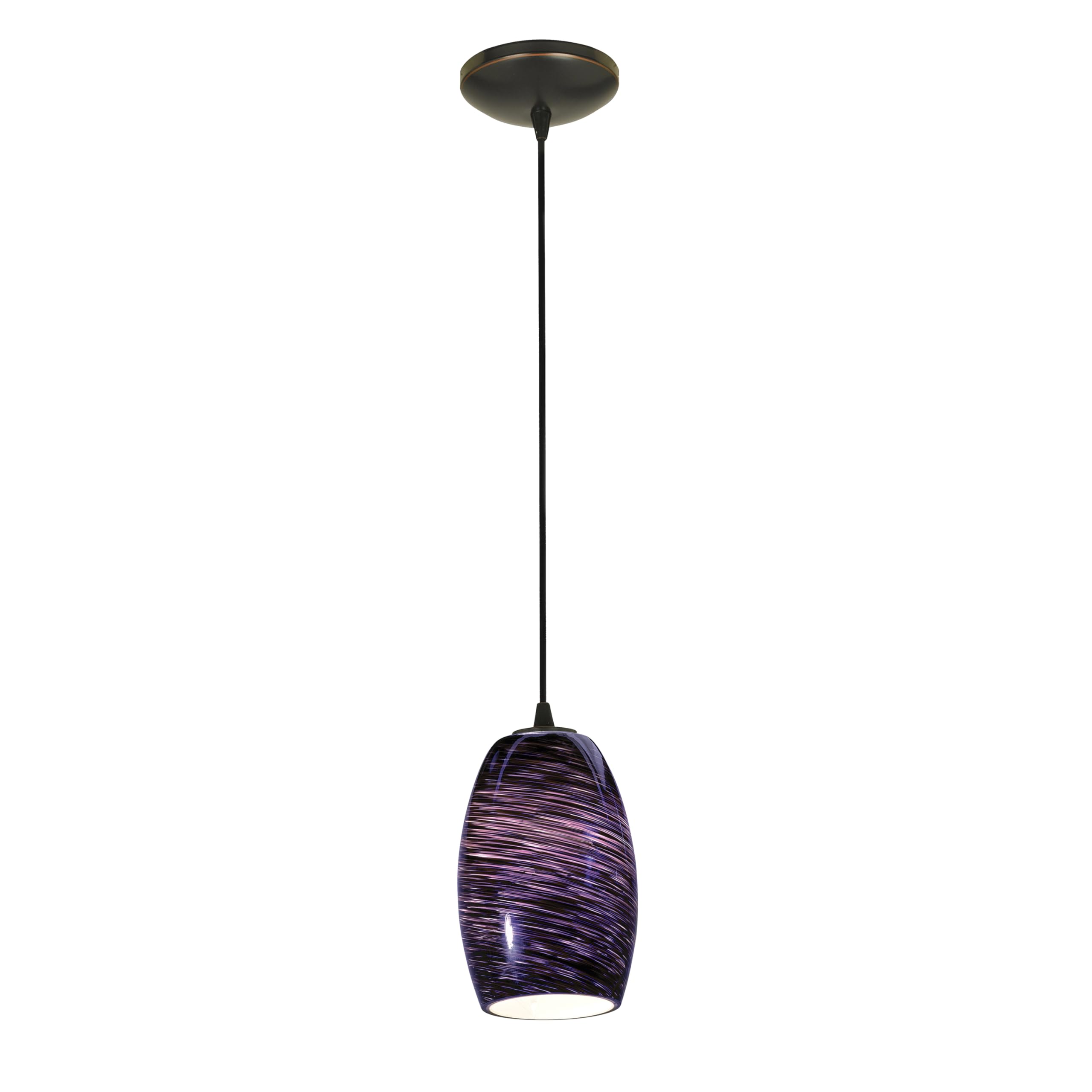Chianti E26 LED Pendant Light - Oil Rubbed Bronze Finish with Purple Swirl Glass Shade - Modern Dimmable Hanging Light for Kitchen Island, Dining Room & Bar Lighting