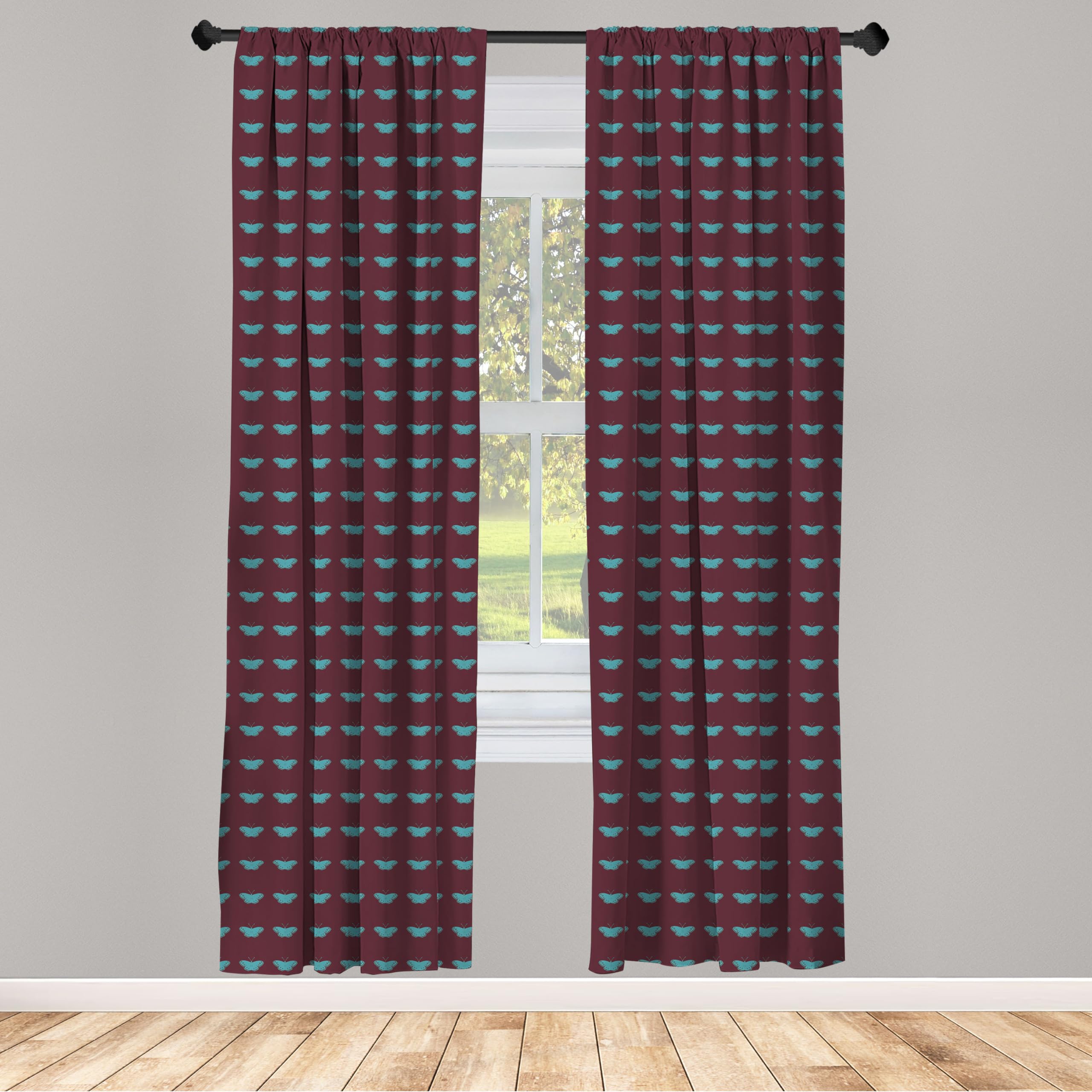 Ambesonne Butterfly Curtains - Blue Butterfly Silhouette Window Drapes with Ornate Wings Design, Dark Backdrop Blackout Curtains for Living Room & Bedroom, 2 Panels Set 28
