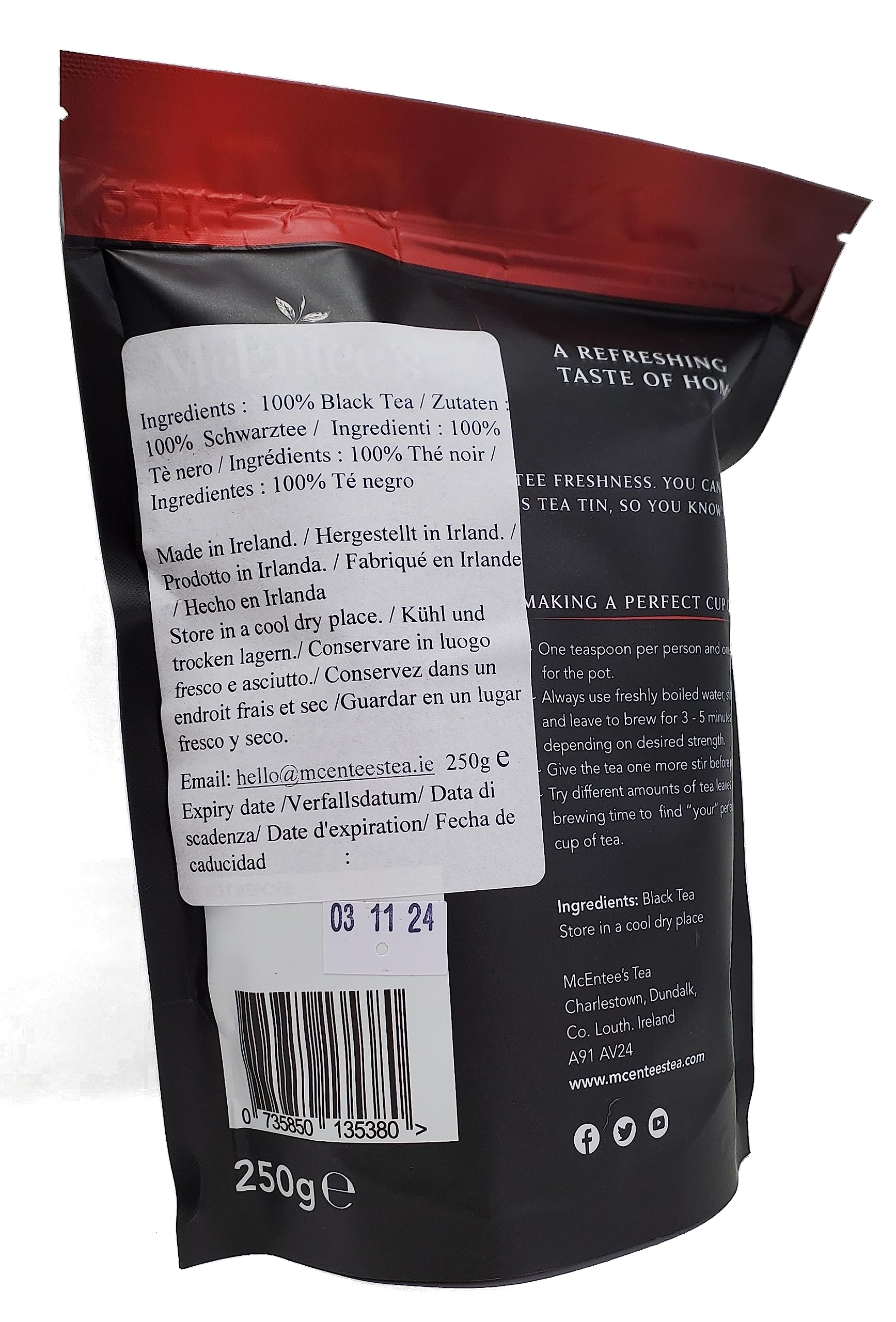 Premium McEntee's Irish Loose Leaf Gold Blend Tea - Pack of 2 (250g Each) - Authentic Assam & Kenyan Black Tea Blend - Handcrafted in Ireland - Perfect for Afternoon Tea, Gifts & Relaxation
