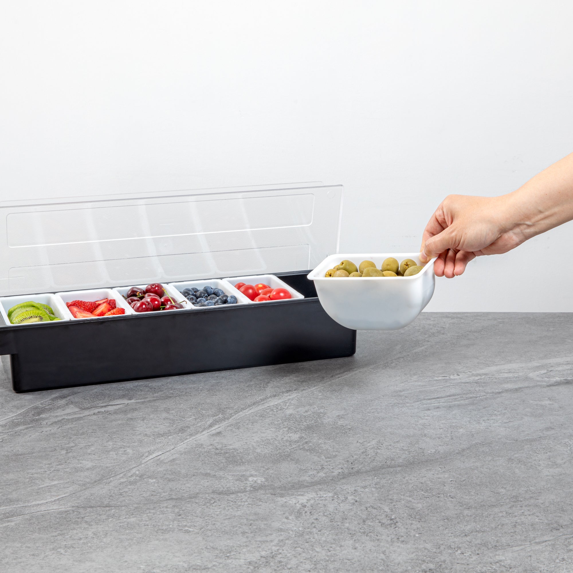 Bar Lux 1 Pint White Plastic Insert - 6 Compartment Condiment Caddy (6-Pack) - Perfect for Restaurants, Catering & Food Service Organization