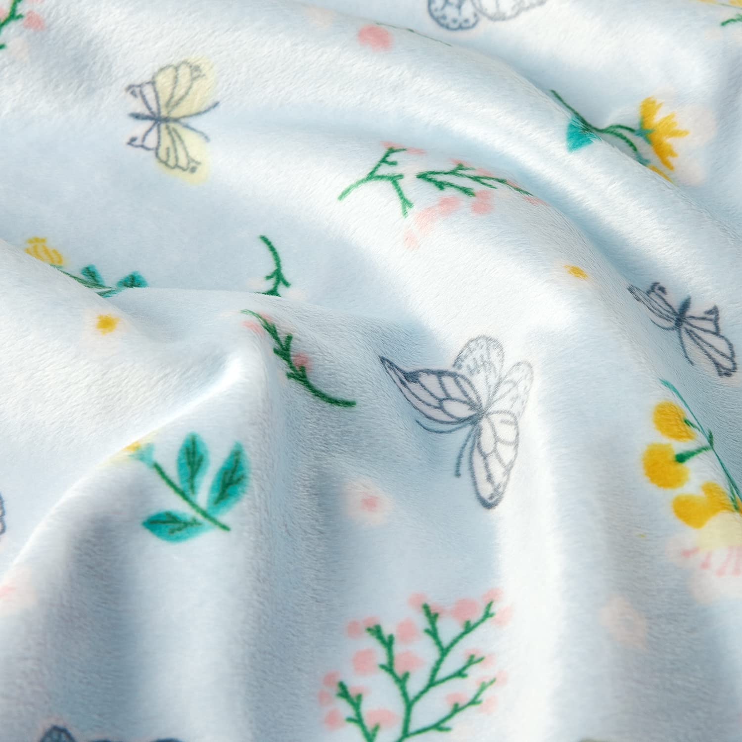 DaysU Ultra Soft Micro Plush Baby Blanket for Girls - Floral Print with Soothing Raised Dots, Double Layer Crib Blanket, Butterfly Floral Mint Green (30x40 Inches) - Perfect for Nursery, Swaddling, Stroller & Gift Giving