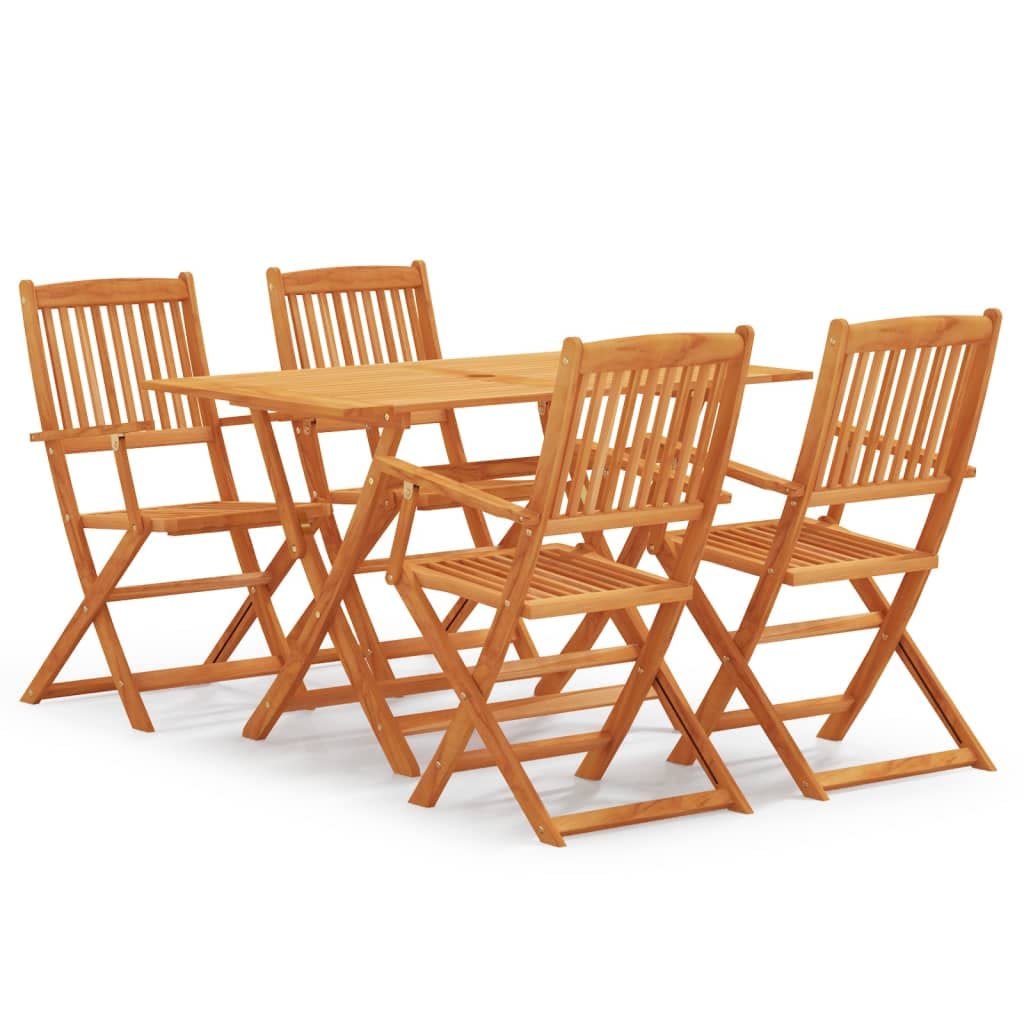 5-Piece Wood Folding Patio Dining Set with Umbrella Hole - Outdoor Rectangular Table & Chairs for Garden, Yard, Backyard, Balcony | Perfect for BBQs, Family Gatherings & Outdoor Entertaining