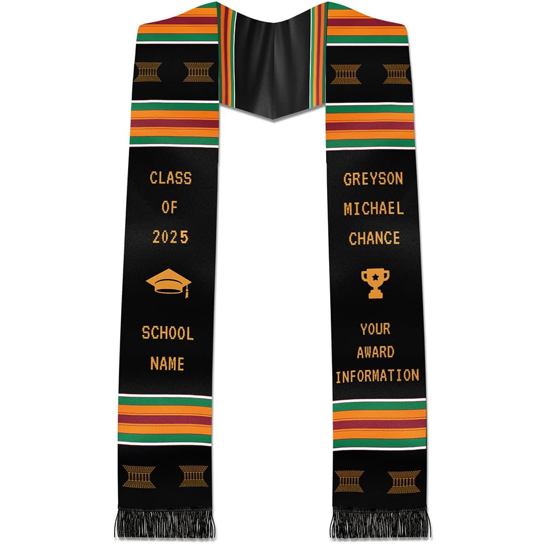 Custom Black Girl Magic Kente Graduation Stole 2025 - Personalized Mexico Graduation Sash for Women - Perfect for Graduation Ceremonies, Cultural Celebrations & Special Occasions