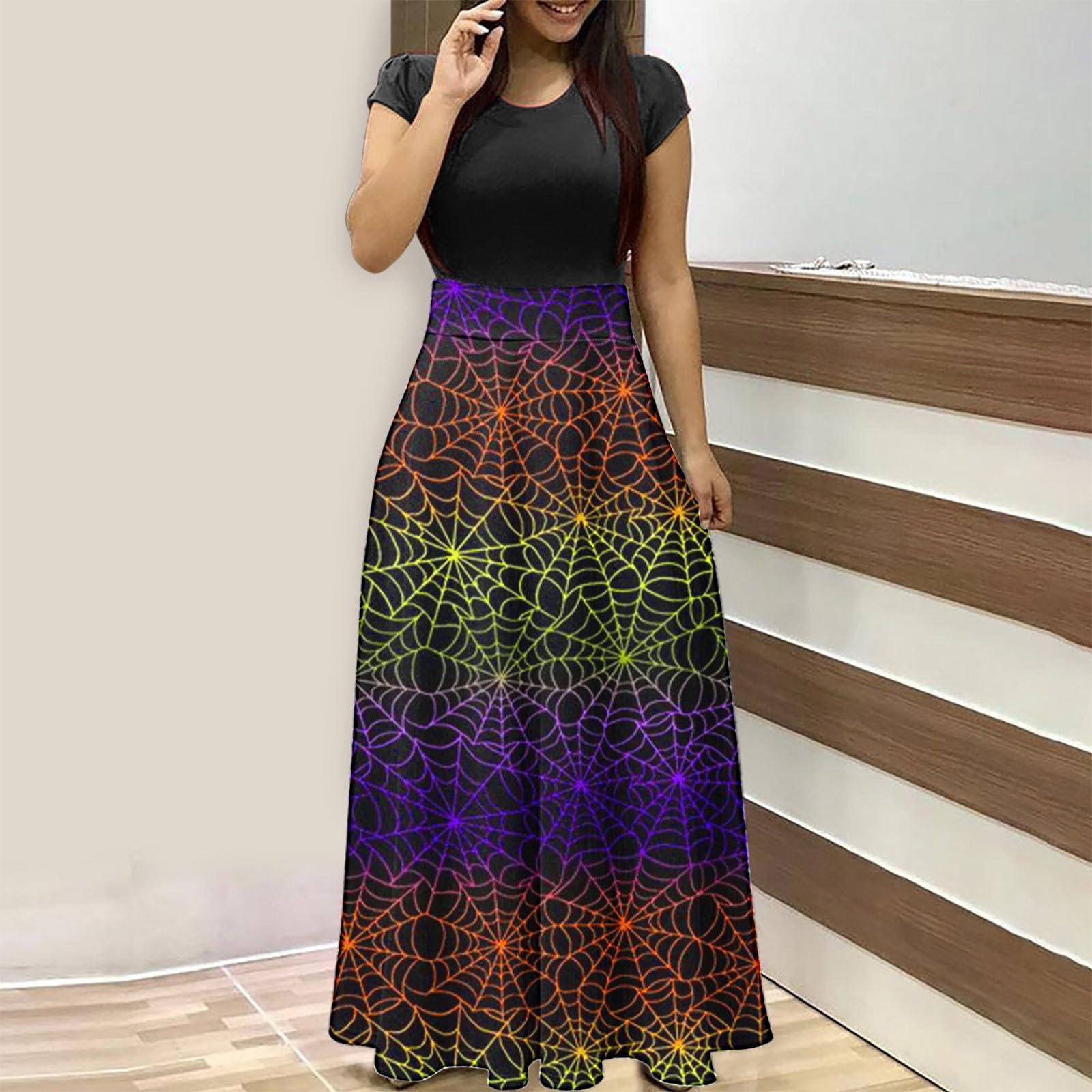 Vintage Style Women's Halloween Dress - Short Sleeve Printed A-Line Party Dress for Women | Halloween Costume, Cosplay, Themed Parties & Special Occasions