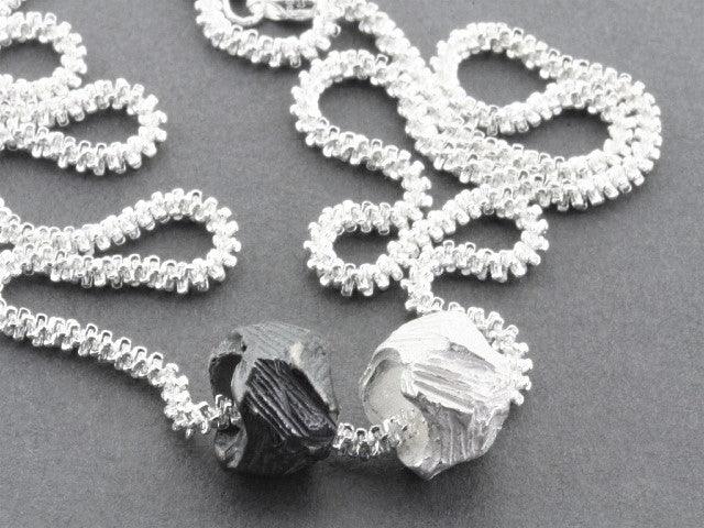 Elegant Faceted Pendant Necklace - Sterling Silver & Oxidized Silver on 55cm Chain for Women, Perfect for Parties, Weddings & Everyday Wear