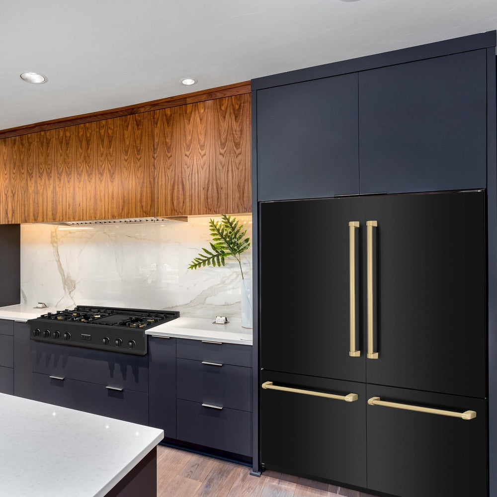 ZLINE Autograph Edition 60-Inch Built-In French Door Refrigerator with Bottom Freezer - 32.2 cu.ft Capacity, Black Stainless Steel with Champagne Bronze Accents, Water Dispenser & Ice Maker - Perfect for Modern Kitchens & Open-Concept Homes (RBIVZ BS 60 CB)
