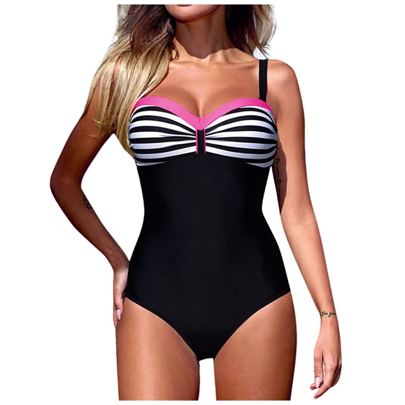 Vintage Push Up One Piece Swimsuit for Women - Tummy Control Bathing Suit Plus Size Swimwear | High Waisted Retro Swimwear for Beach, Pool & Vacation