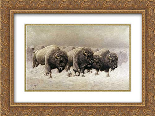 E.W. Lenders 18x15 Gold Ornate Framed Double Matted Museum Art Print 'In The Teeth of The Blizzard' - Perfect for Living Room, Office & Gallery Wall Decor