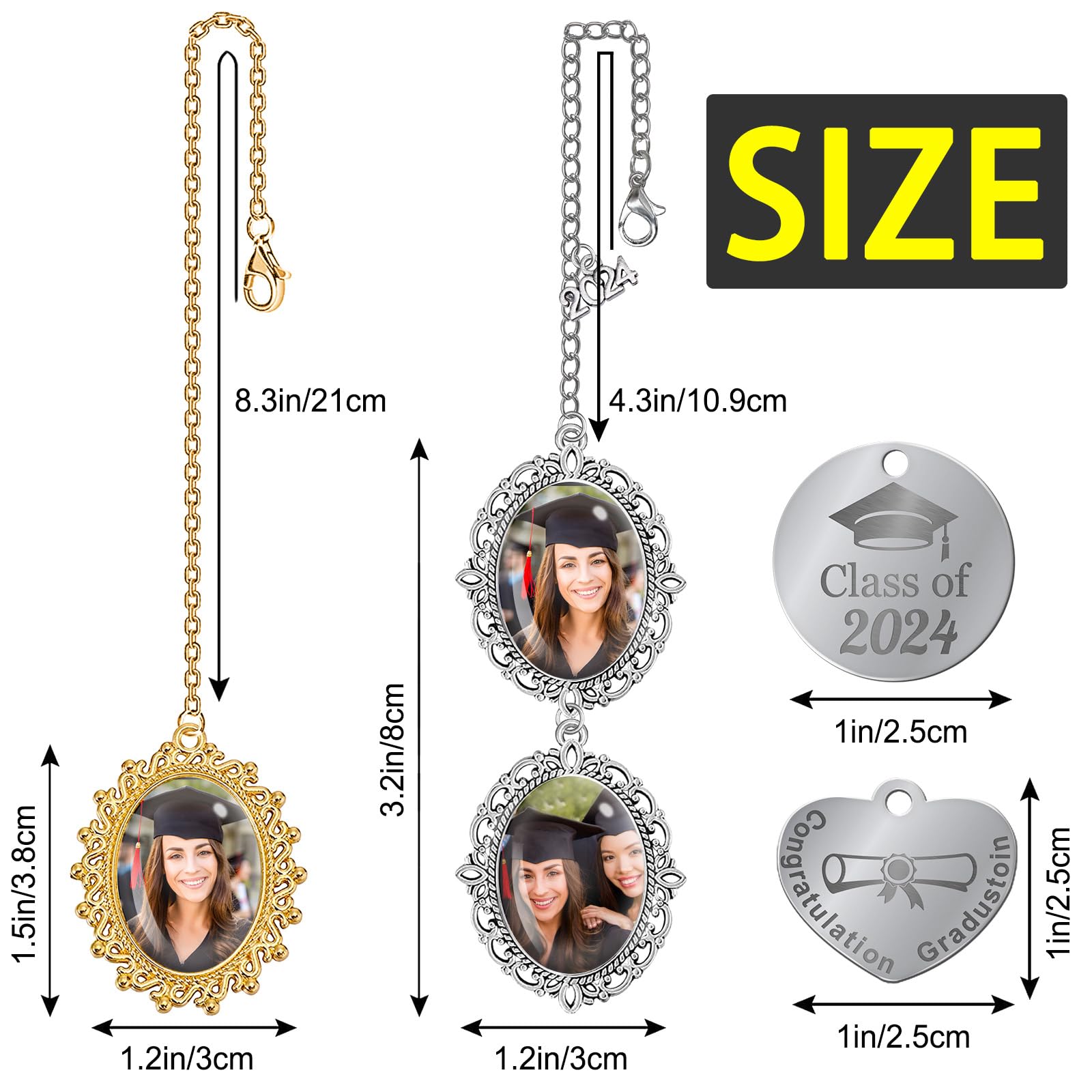 **2024 Custom Graduation Cap Charm - Personalized Photo Memorial Keepsake for College Graduation Gifts (Him/Her) - Unique Cap Tassel Decor for Graduation Ceremony & Photo Displays**
