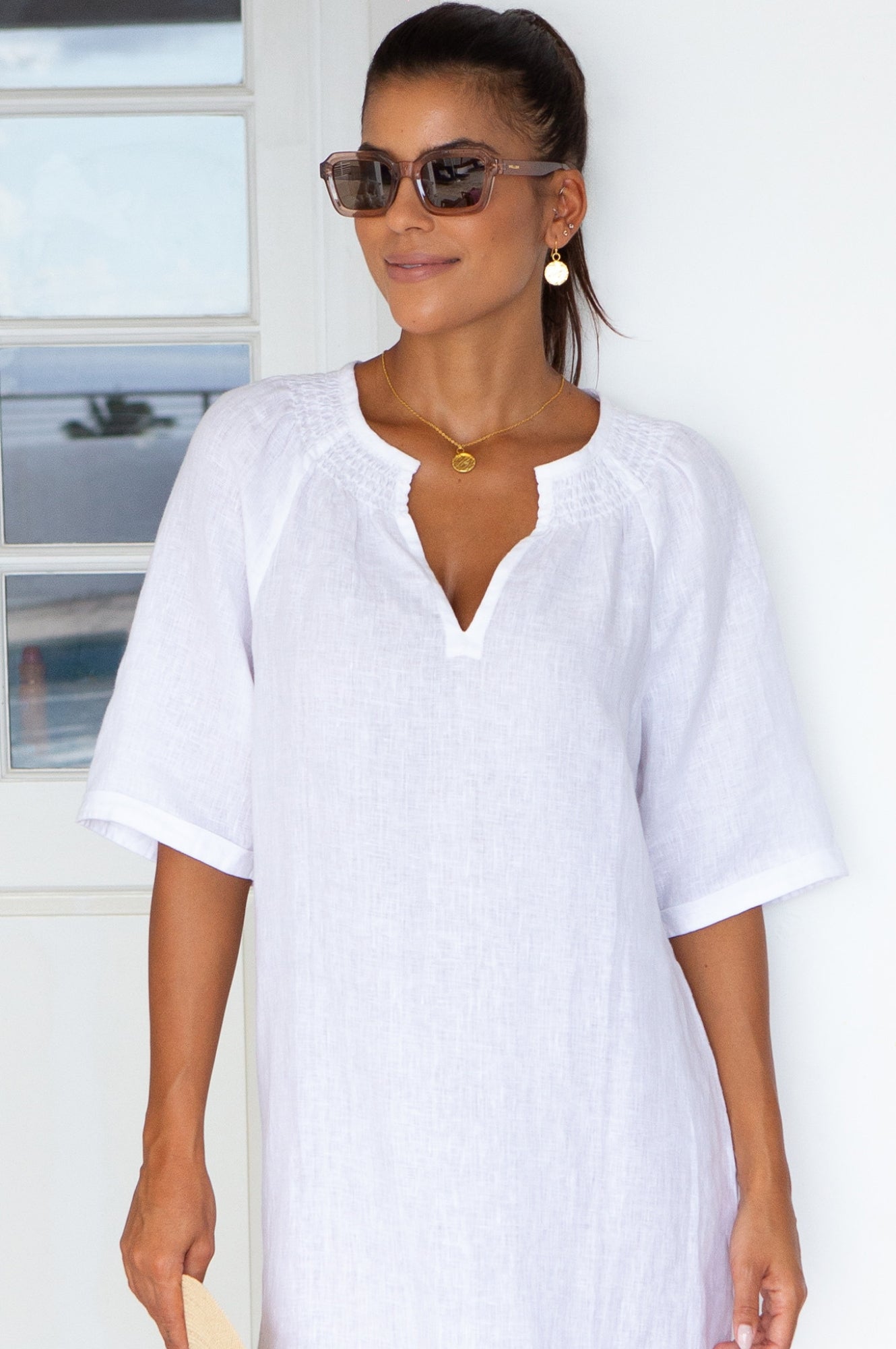 Paxos Linen Dress for Women - Breathable White Summer Dress | Perfect for Beach Vacation, Brunch & Casual Outings