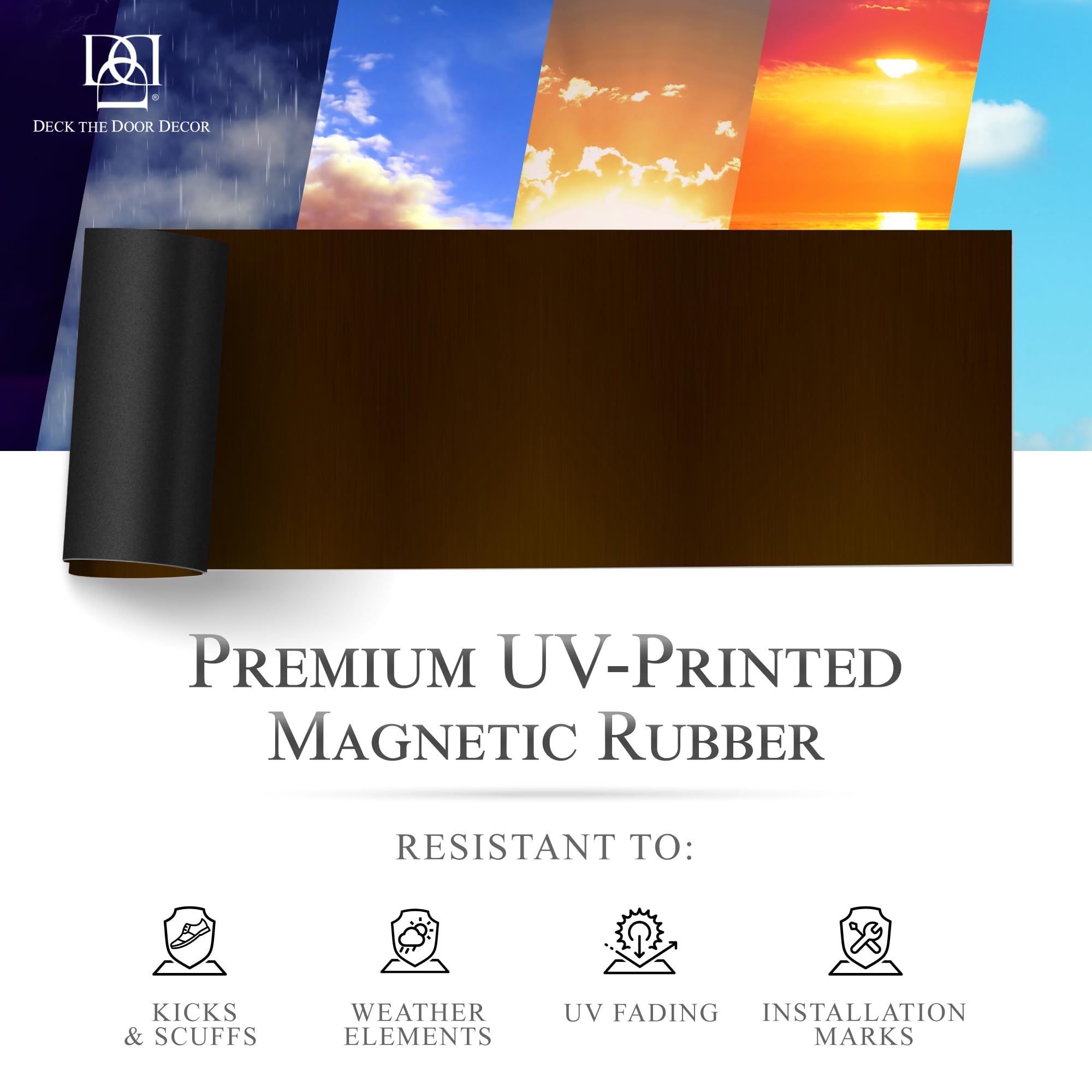 Magnetic Rubber Door Kick Plate - Durable UV Printed Faux Bronze - for Steel Doors & Home Decor