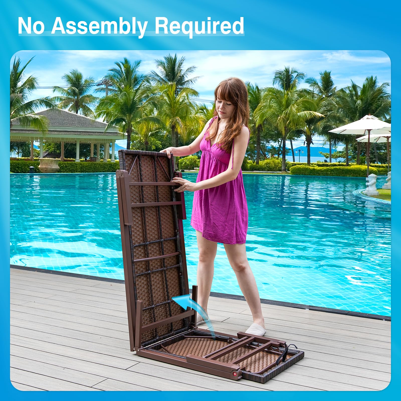 2-Piece Outdoor Chaise Lounge Set - No Assembly Aluminum Poolside Sunbathing Chairs, Patio Recliners with Flat Lay Design in Rattan Brown - Perfect for Backyard Relaxation, Beach Lounging & Resort-Style Sunbathing