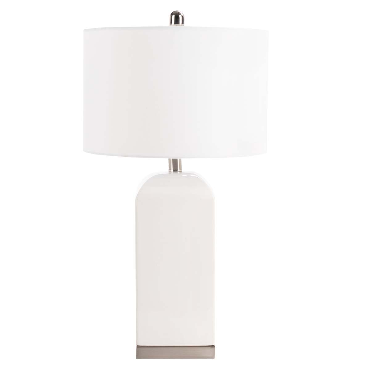 SAFAVIEH Lighting Ernia Modern White Ceramic 27-Inch Table Lamp Set of 2 with LED Bulbs - Bedside, Living Room, Home Office, Nightstand Lighting for Cozy Ambiance