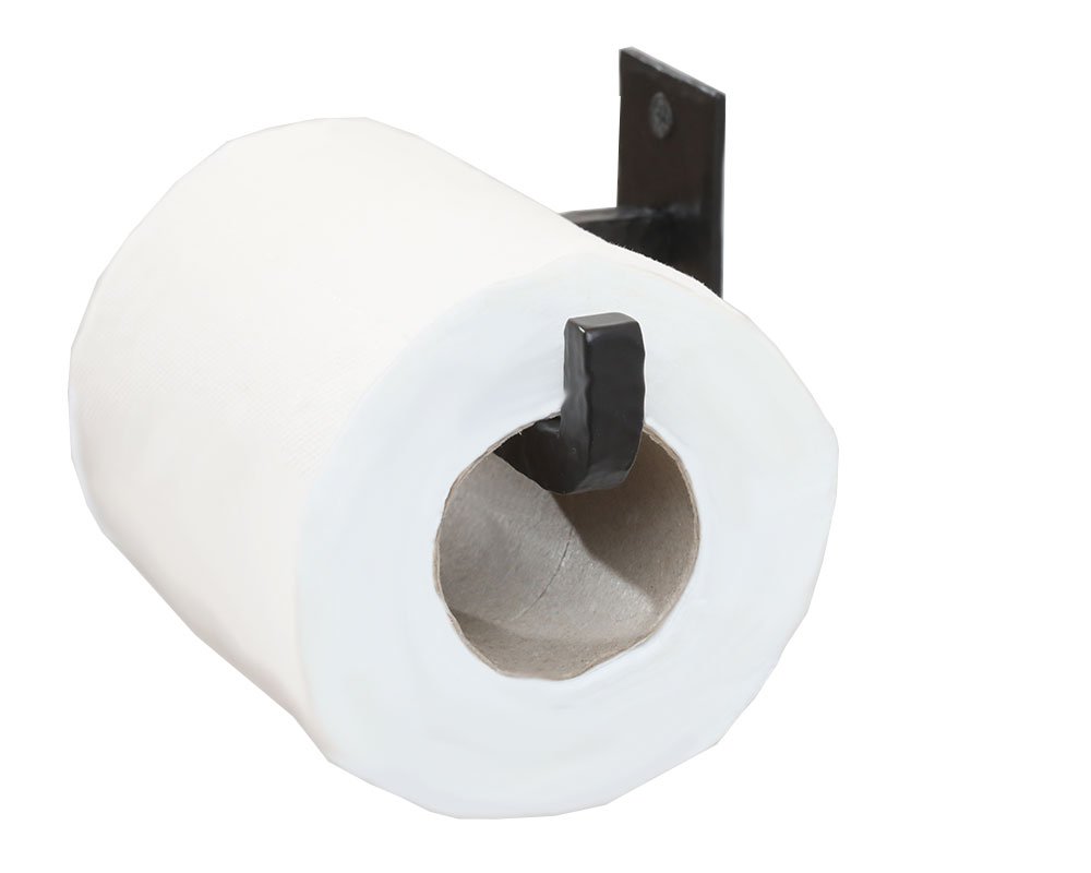 Handmade Wrought Iron Toilet Paper Holder - Black Bathroom Wall Mount Organizer - Farmhouse Vintage Rustic Decor - Easy Install Strong Toilet Tissue Stand for Western Style Homes & Cabins #MD11002-B