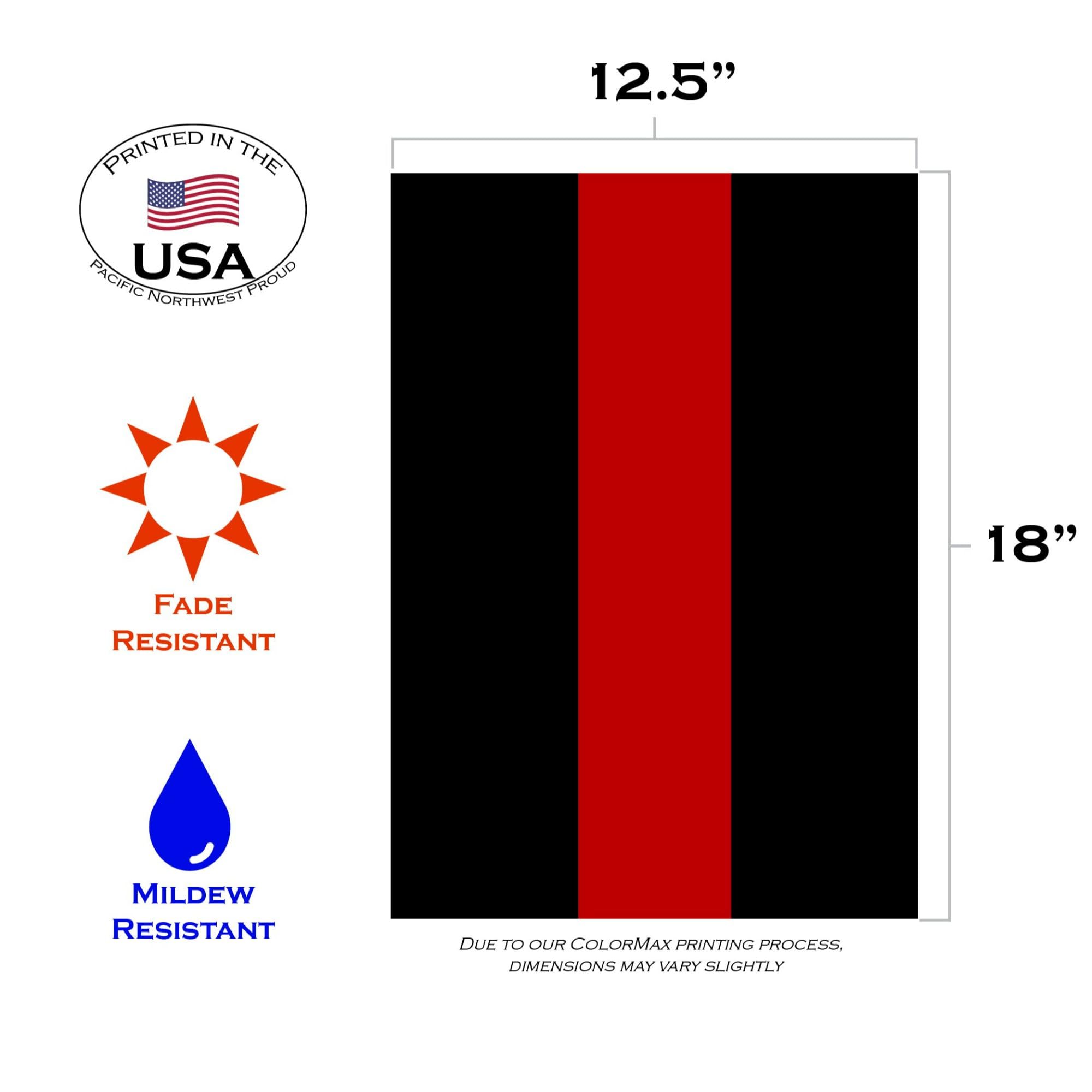 Toland Home Garden 1110868 Thin Red Line Fire Flag - 12x18 Inch Double Sided Outdoor Firefighter Garden Flag, Patriotic Yard Decoration for House, Front Porch & Fire Station Display