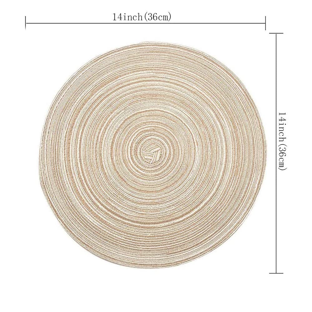 Round Woven Cotton Placemats Set of 4 - 14 Inch Dark Brown Heat-Resistant Table Mats for Dining, Kitchen & Home Decor - Washable & Reusable for Everyday Use