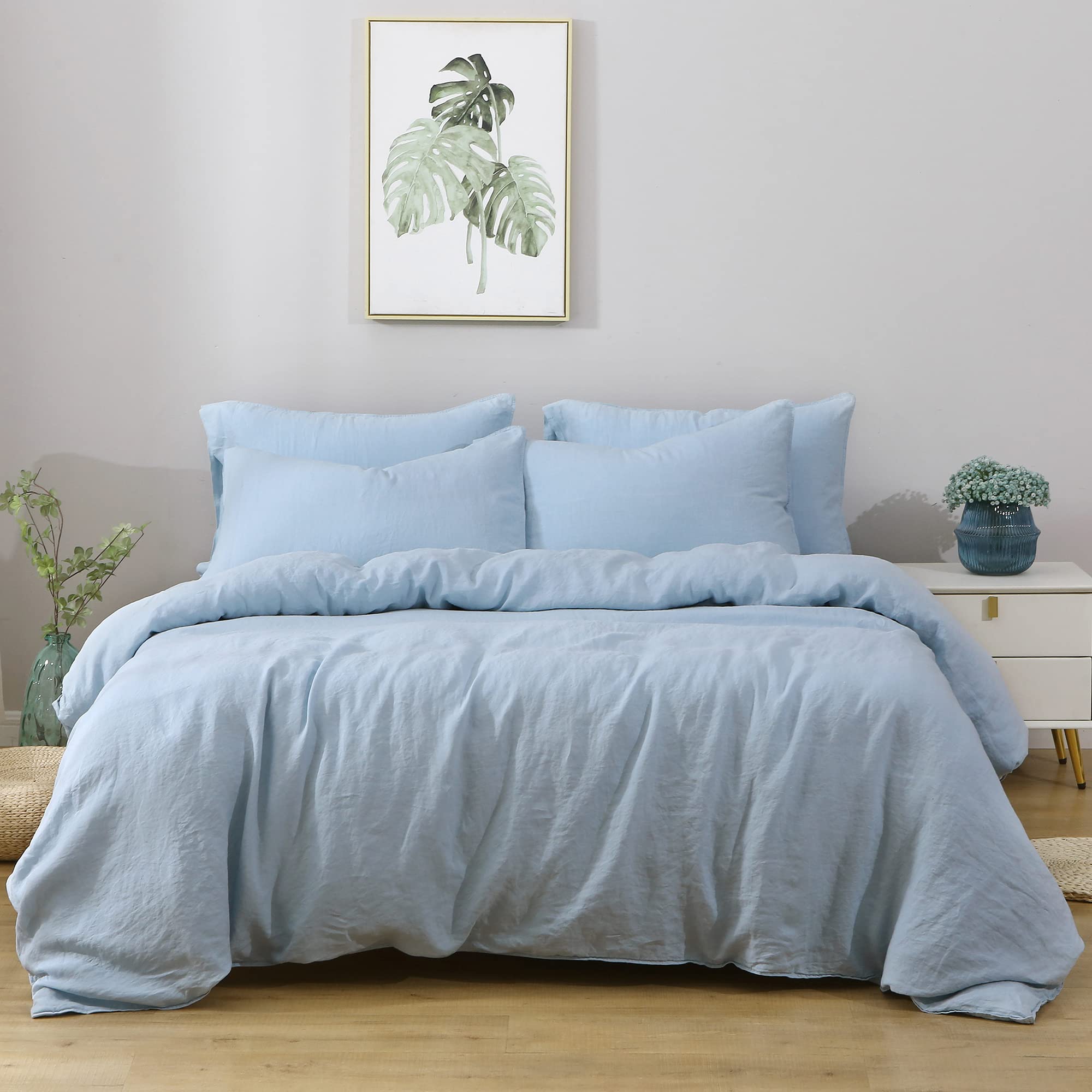 Premium 100% French Flax Linen Duvet Cover Set - Stone Washed, Breathable & Durable - Includes 1 Twin Comforter Cover + 1 Pillowcase (Aqua Blue) - Perfect for Bedroom, Guest Room & Vacation Homes - Eco-Friendly Natural Bedding for All Seasons
