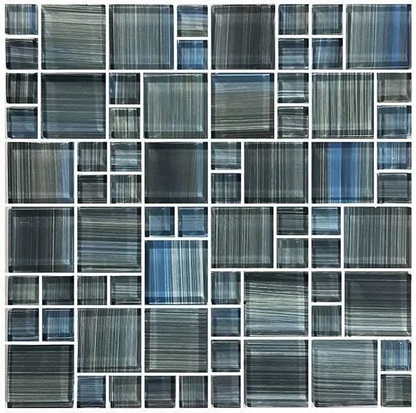 Grey Blue Waters Glass Mosaic Tile - Peel and Stick Backsplash for Kitchen & Bathroom - Waterproof DIY Wall Tile Design for Home Decor