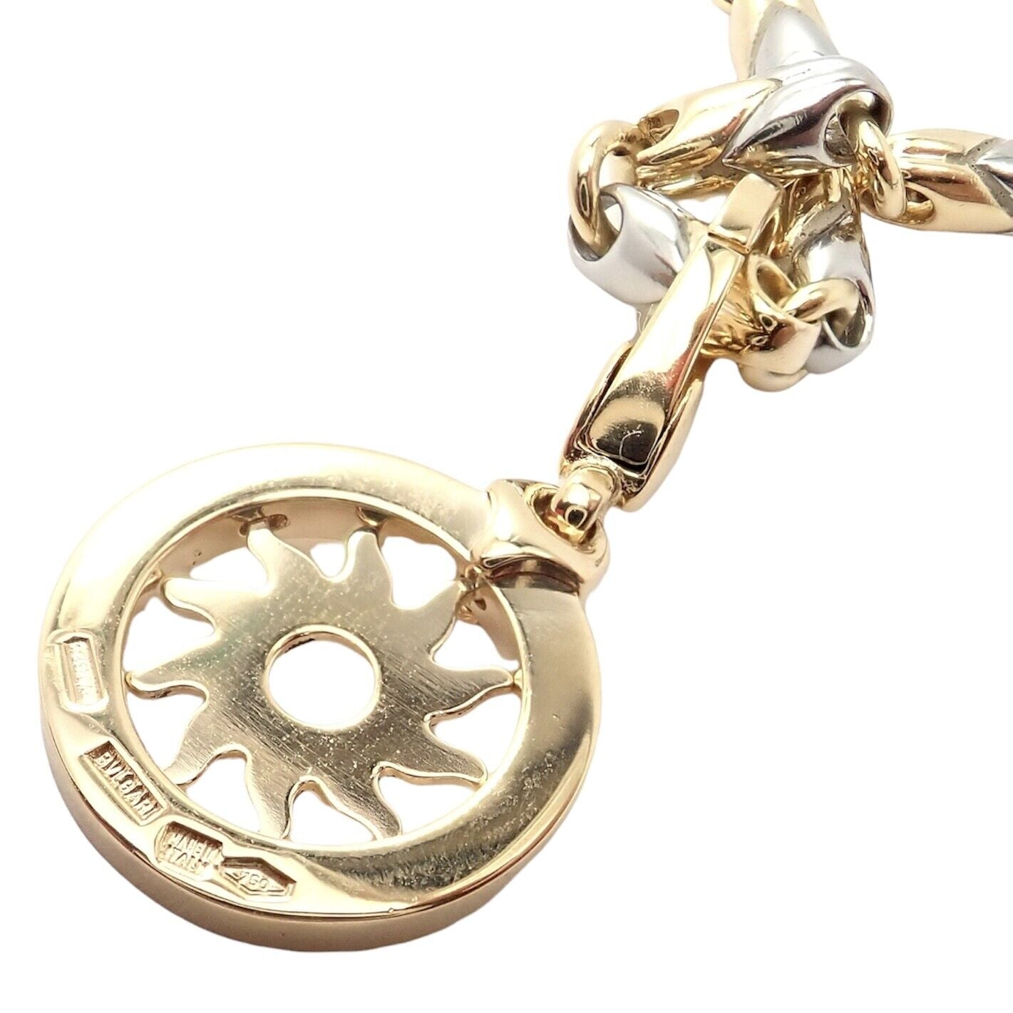 Authentic Bulgari Tondo Sun 18k Yellow Gold Pendant with 18k/Stainless Steel Chain Necklace - Luxury Jewelry Gift for Women, Perfect for Parties & Special Occasions