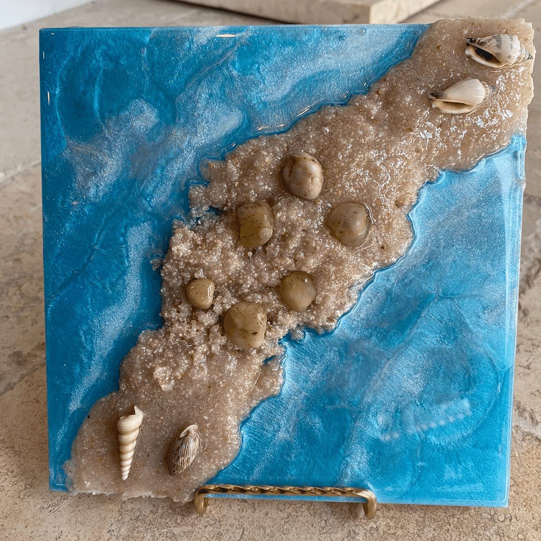 Handmade Miami Beach YCA Resin Art Wall Decor - Coastal Themed Epoxy Resin Painting for Living Room, Bedroom & Office | Unique Beach House Decor by Ezgi