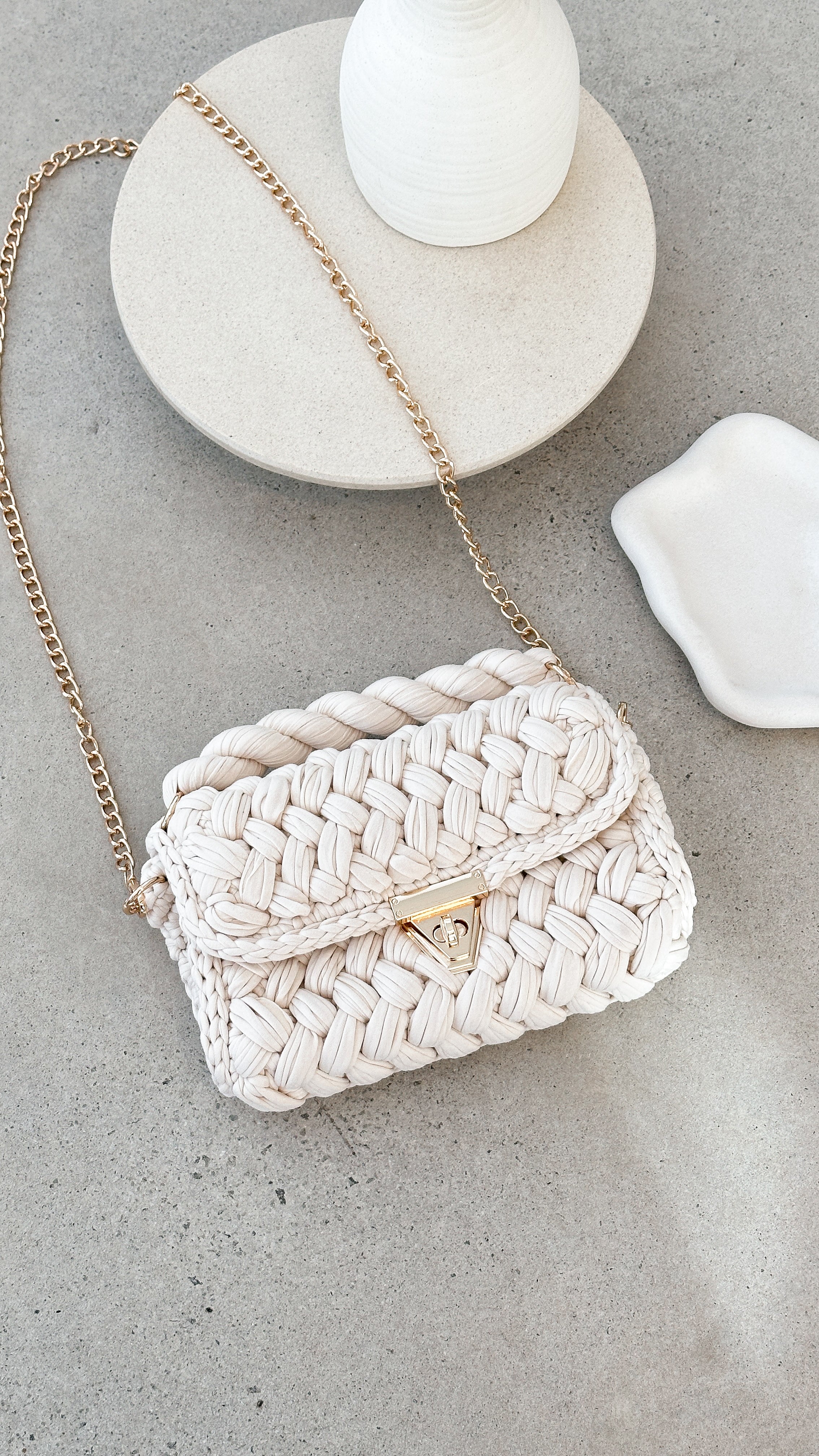Annabel Chunky Plaited Handbag Light Cream - Stylish Women's Crossbody Bag for Everyday Use, Work & Date Night