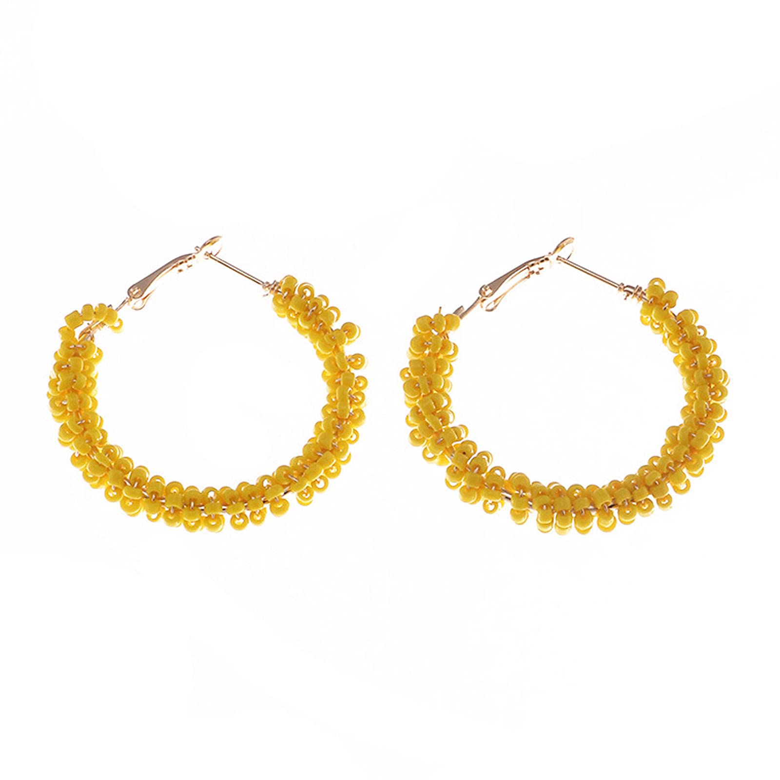 Bohemian Colorful Beaded Hoop Earrings - Handmade Large Geometric Dangle Earrings for Women | Ethnic Statement Jewelry for Parties, Weddings & Festival Outfits