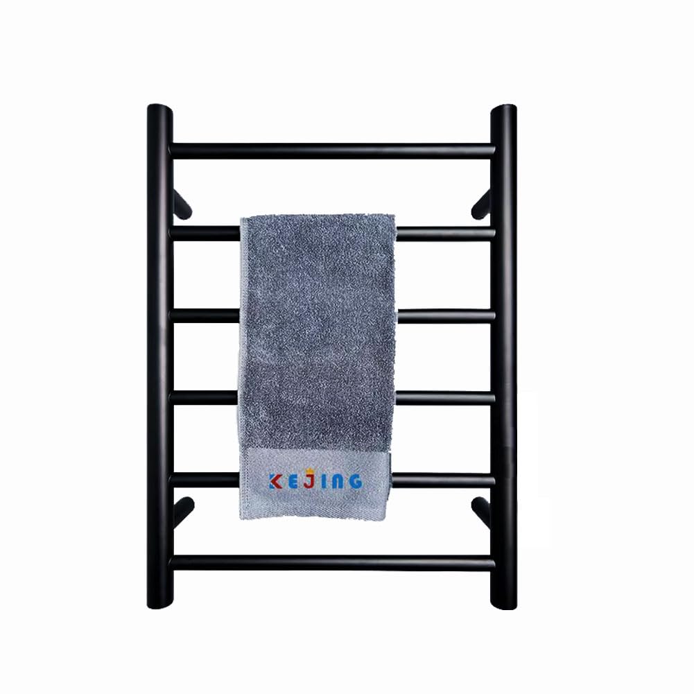 FUREX 6 Bar Electric Heated Towel Warmer Rack - Wall Mount Plug-in Bathroom Towel Heater with LED Button Switch in Matte Black - Perfect for Spa, Luxury Bathroom & Home Decor