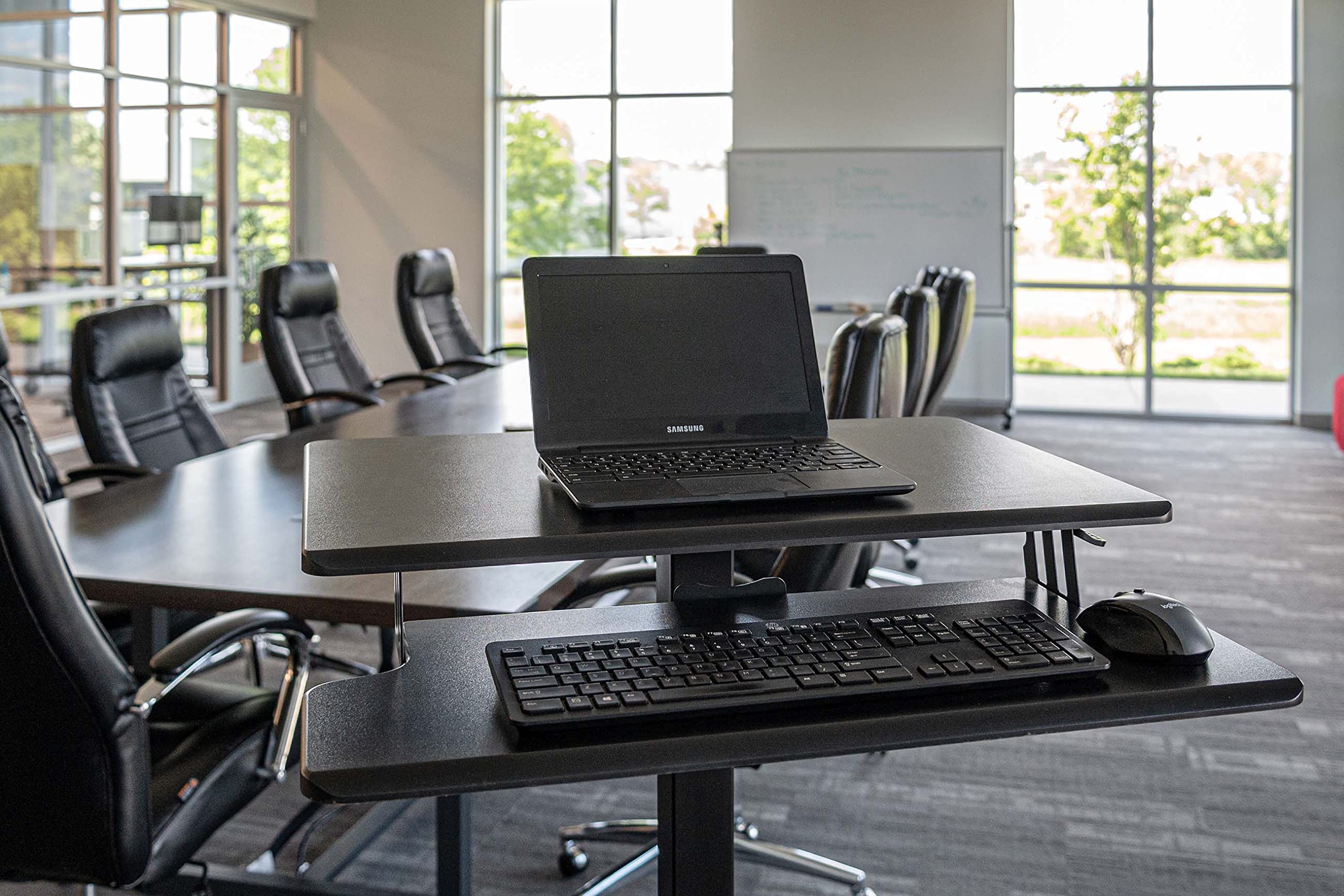Adjustable Height Standing Desk - 2-Tier Compact Pneumatic Standing Desk with Black Frame & Desktop (28