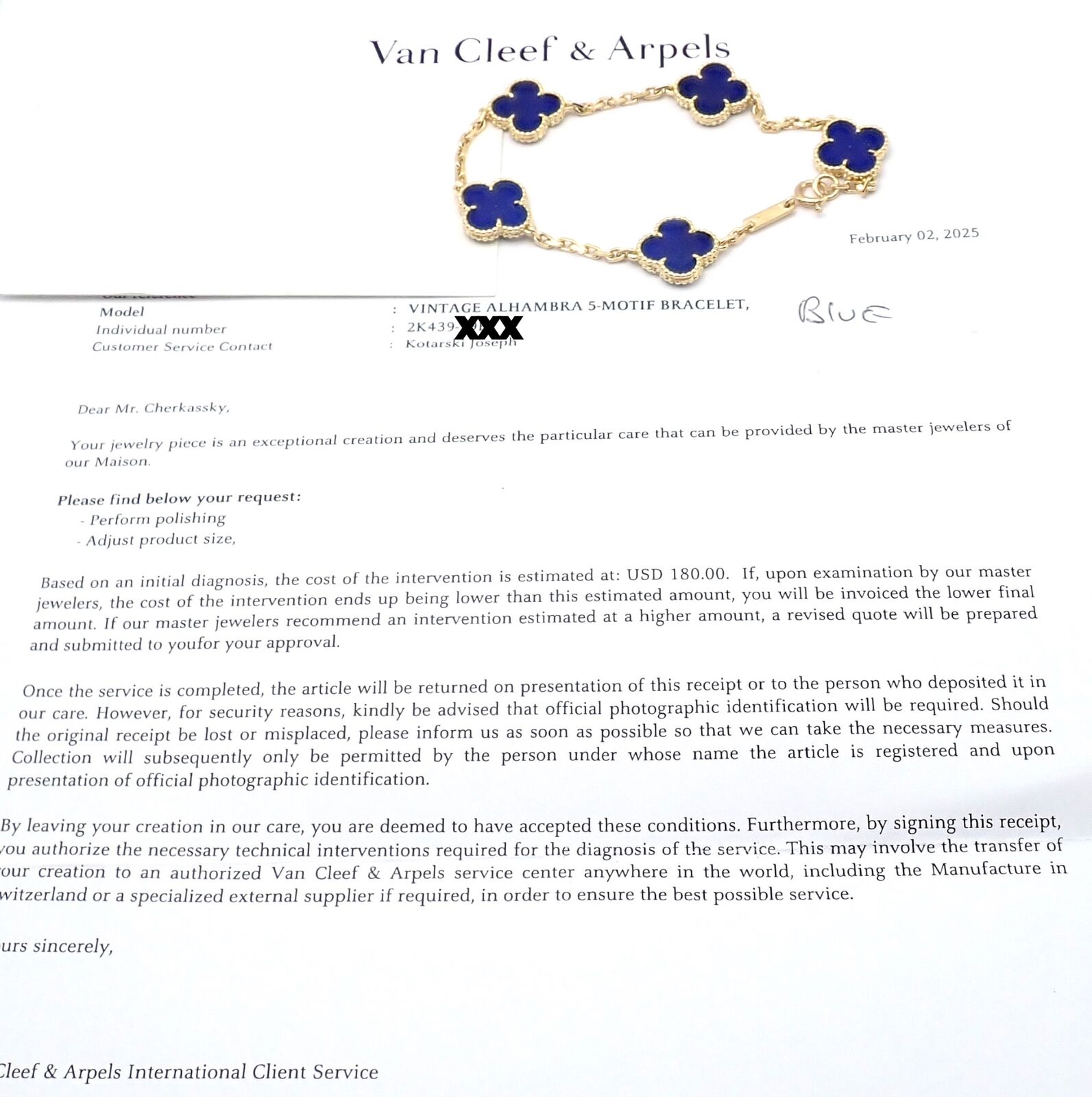 Authentic Van Cleef & Arpels 18k Gold 5 Motif Alhambra Lapis Lazuli Bracelet - Luxury Jewelry Gift for Women, Perfect for Weddings & Special Occasions