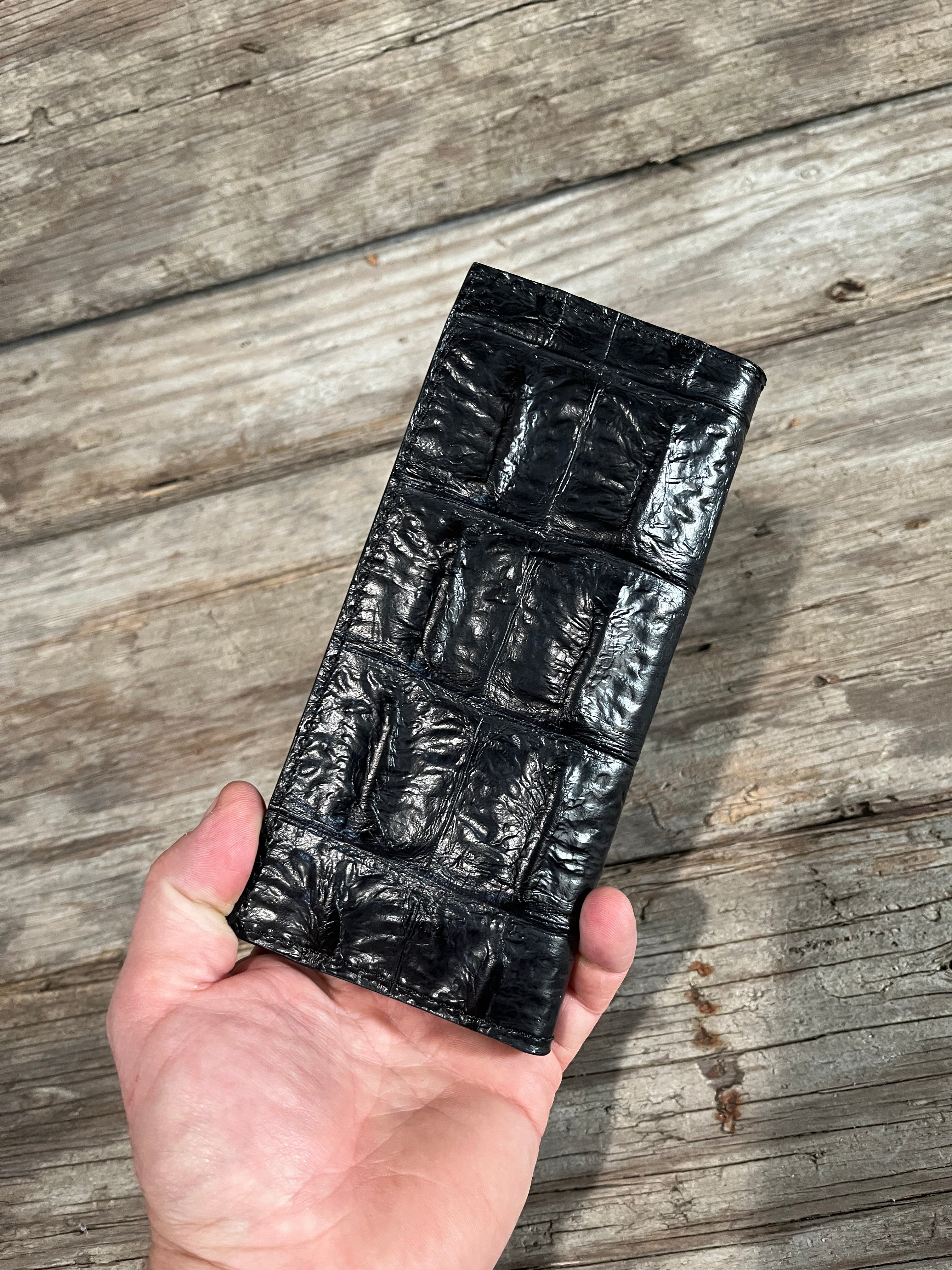 Premium Handmade Genuine Leather Wallets for Men - Luxury Black Crocodile Embossed Long Bifold Wallet - Perfect for Business, Travel & Everyday Use