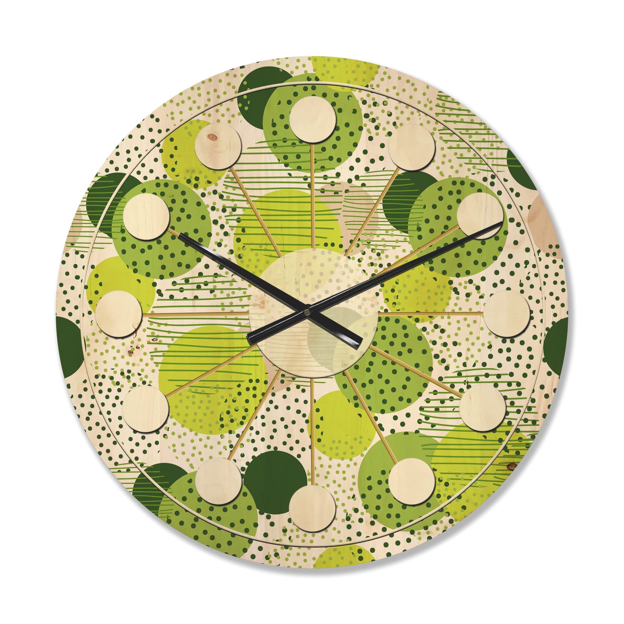 Vintage Mid-Century Modern Wood Wall Clock - Large Circular Abstract Retro Geometric Design - Oversized Decorative Wooden Clock for Living Room, Bedroom & Office Décor