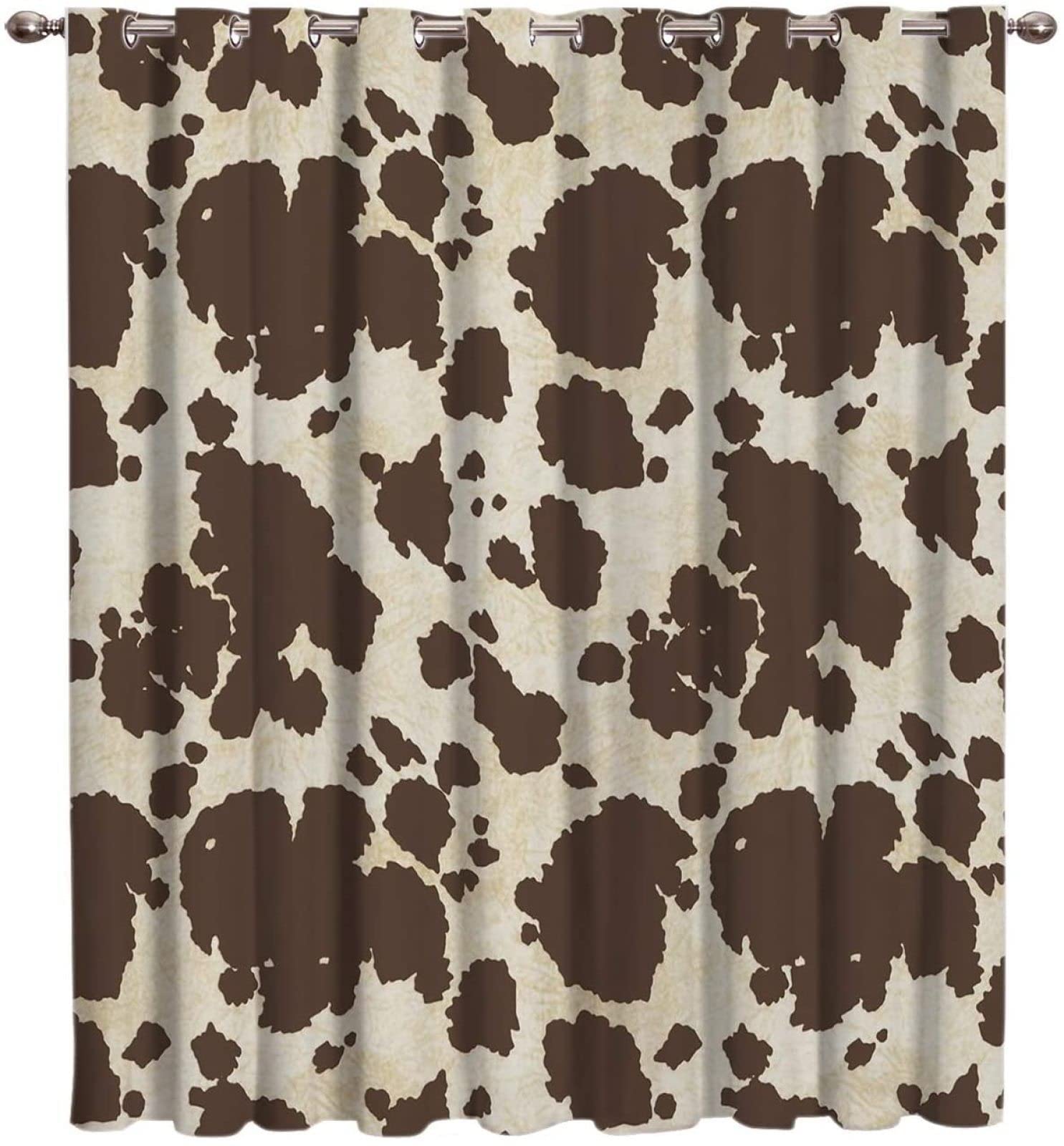 Brown Cowhide Print Blackout Curtains - 2 Panels Thermal Insulated Grommet Window Drapes with Animal Spots Design (108
