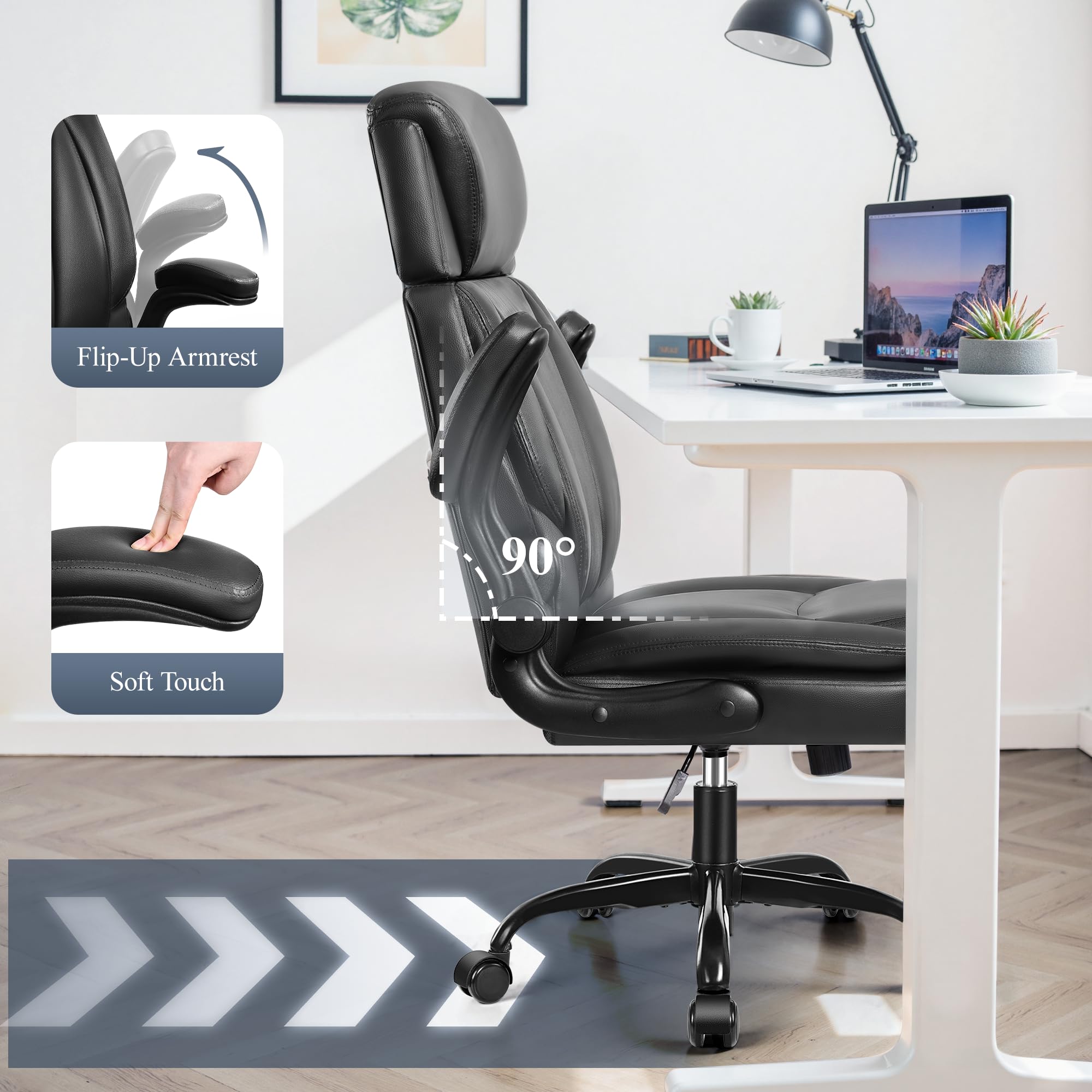 Premium Big and Tall Executive Office Chair - Ergonomic High Back Leather Desk Chair with Adjustable Lumbar Support, Flip-Up Armrests & Headrest - Perfect for Home Office, Gaming & Professional Workspaces