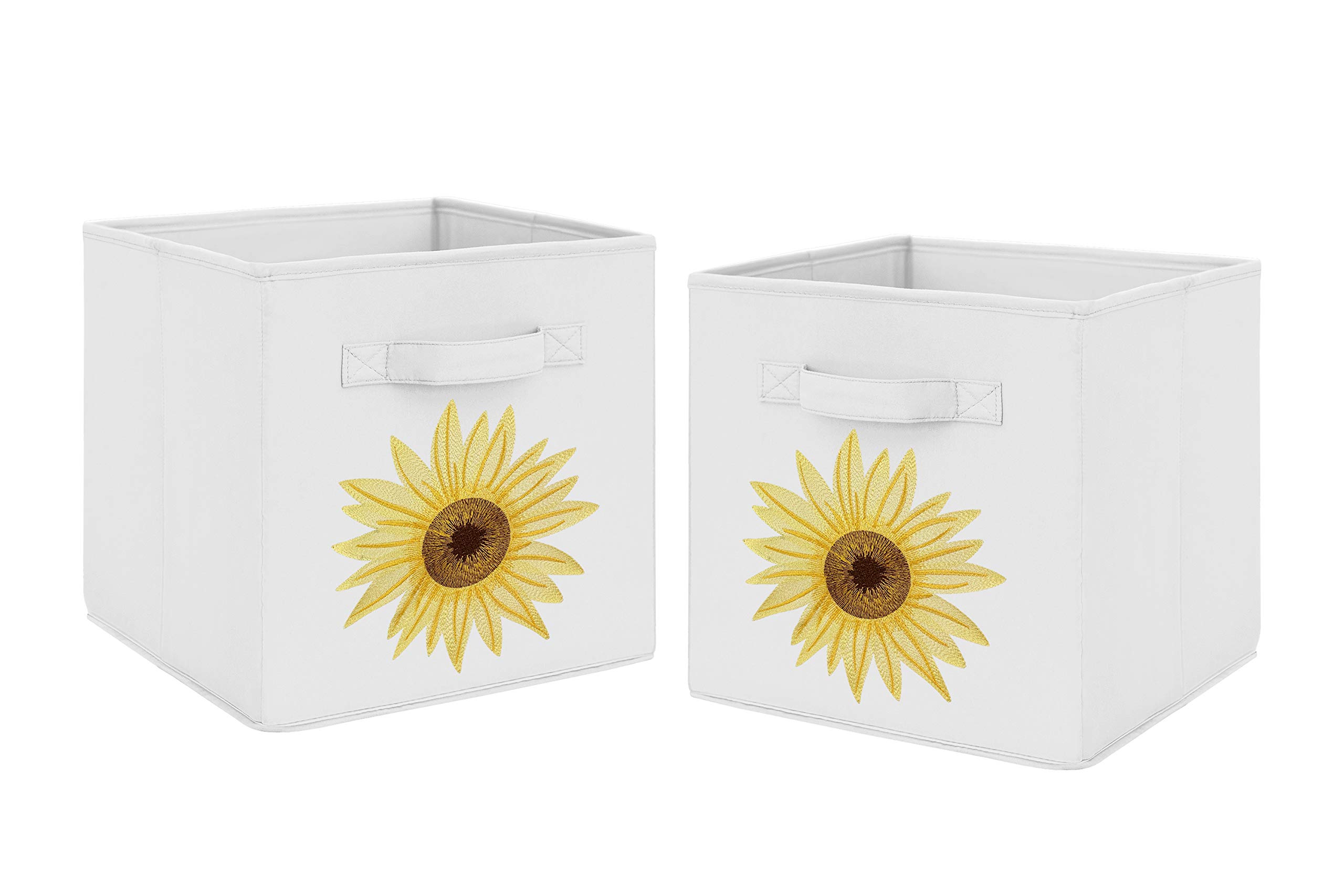 Sweet Jojo Designs Yellow Green White Sunflower Boho Floral Foldable Fabric Storage Bins - Set of 2 Farmhouse Watercolor Flower Toy Organizer for Kids Baby Nursery, Playroom & Closet Storage - Perfect for Organizing Toys, Books, Clothes & Baby Essentials
