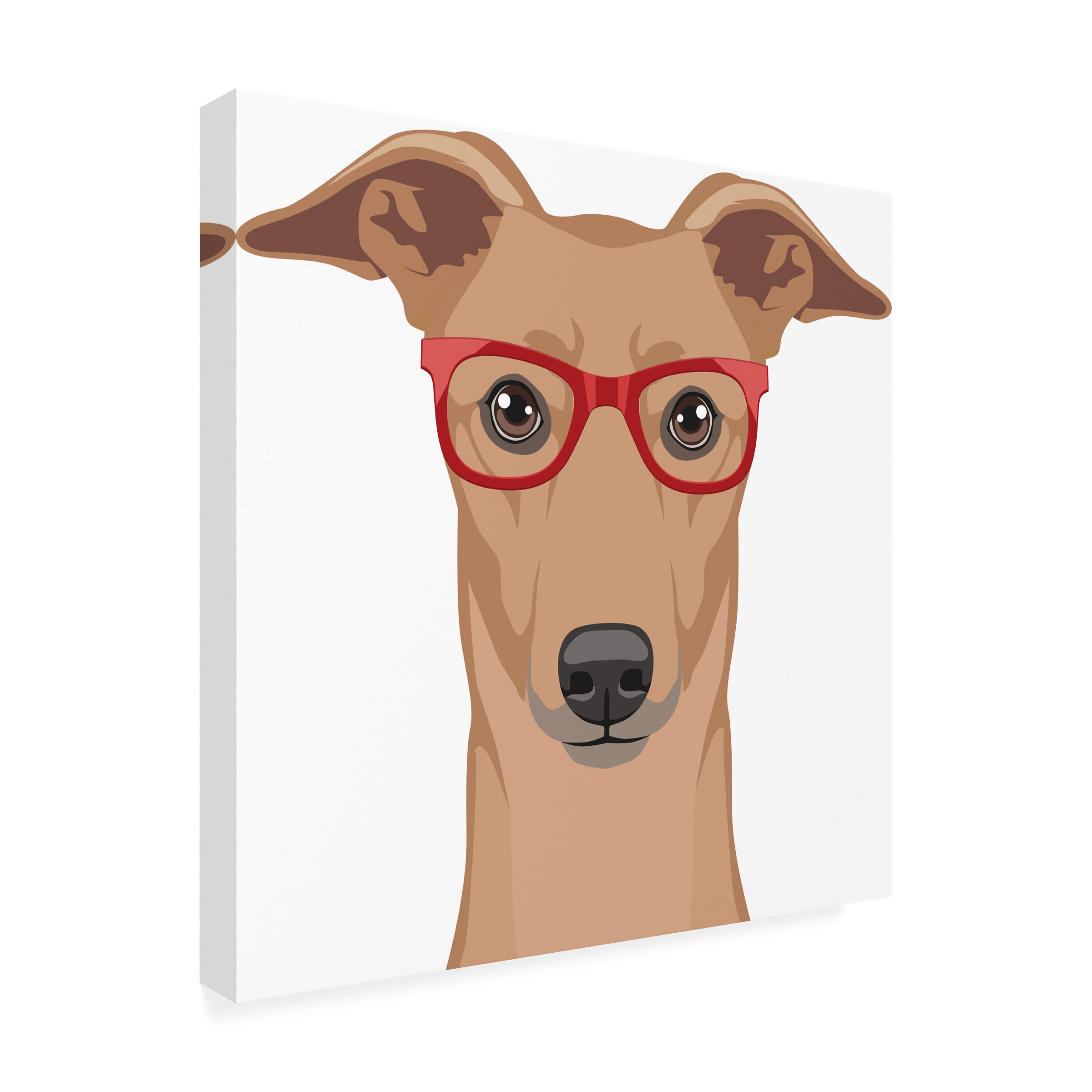 Trademark Fine Art 'Greyhound Wearing Hipster Glasses' Canvas Wall Art Print - Modern Dog Lover Decor for Living Room, Bedroom & Office