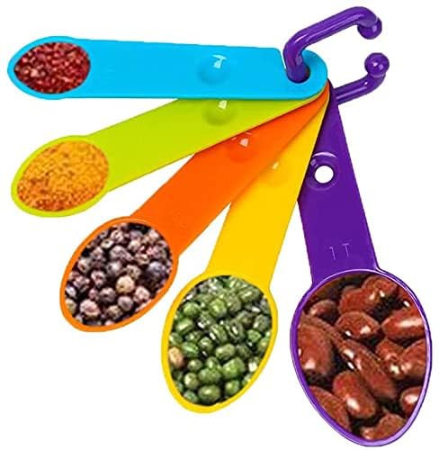 KOOSHLO 5-Piece Plastic Measuring Spoons Set for Cooking & Baking - Accurate Dry & Liquid Measurement Tools - Fits Spice Jars - Multicolor Kitchen Essentials - Perfect for Baking, Cooking & Meal Prep